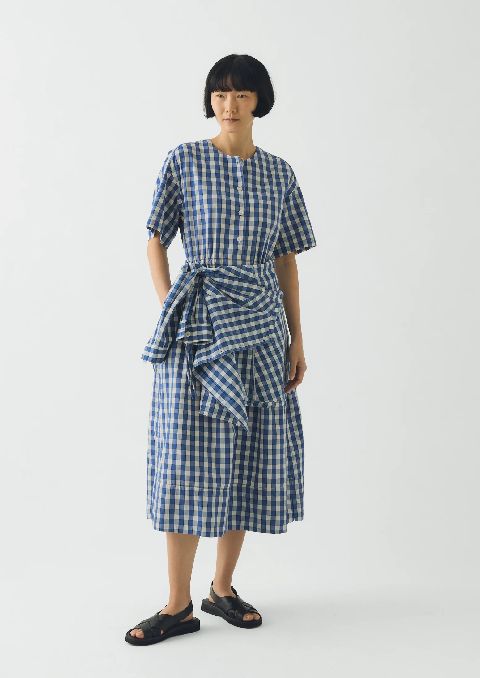 Gingham Check Cotton Dress | Pacific Blue - Image 4