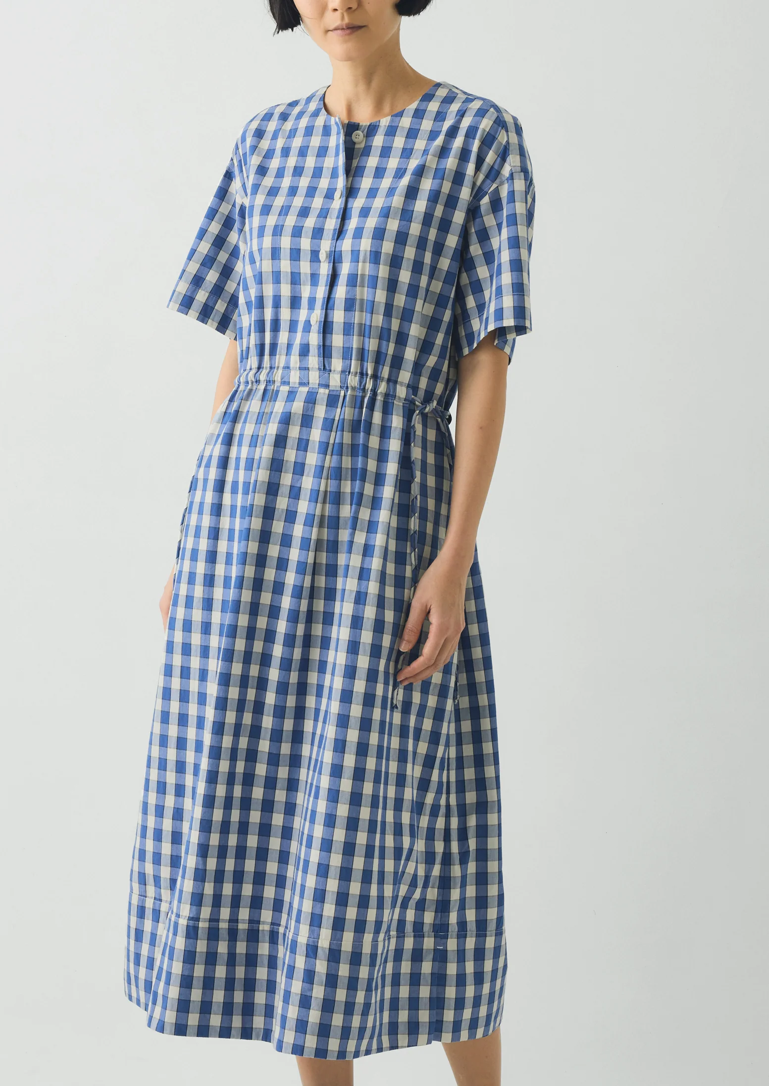 Gingham Check Cotton Dress | Pacific Blue - Image 8