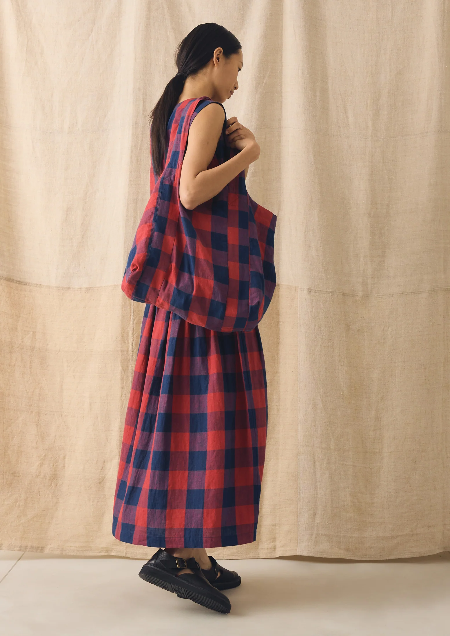 Gingham Check Linen Bag | Raspberry/Blue - Image 2