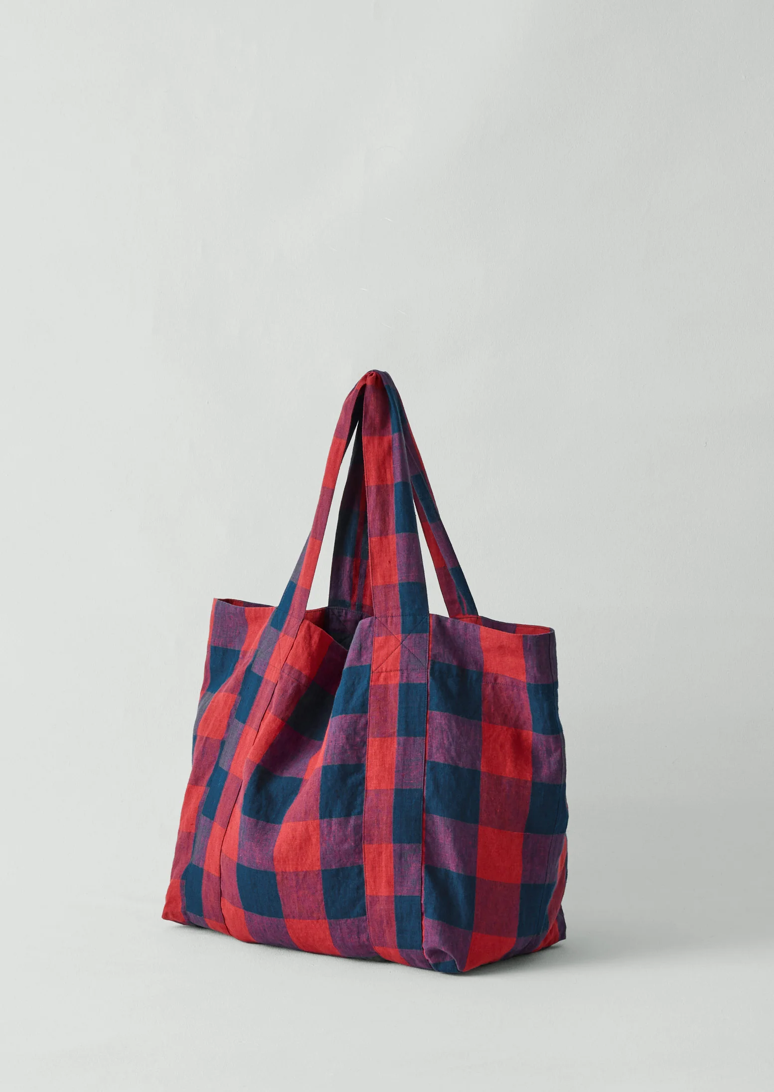 Gingham Check Linen Bag | Raspberry/Blue - Image 3