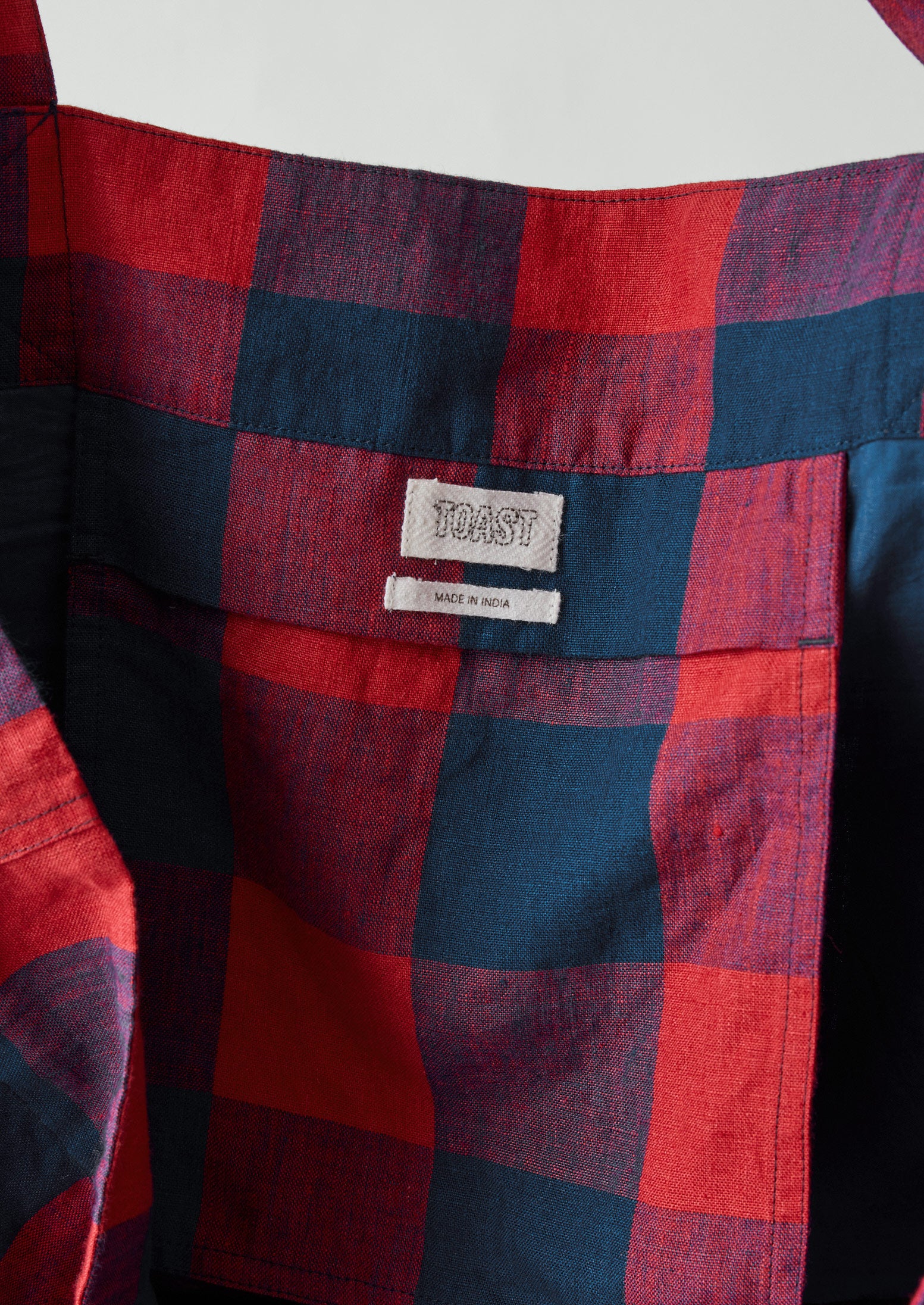 Gingham Check Linen Bag | Raspberry/Blue - Image 5