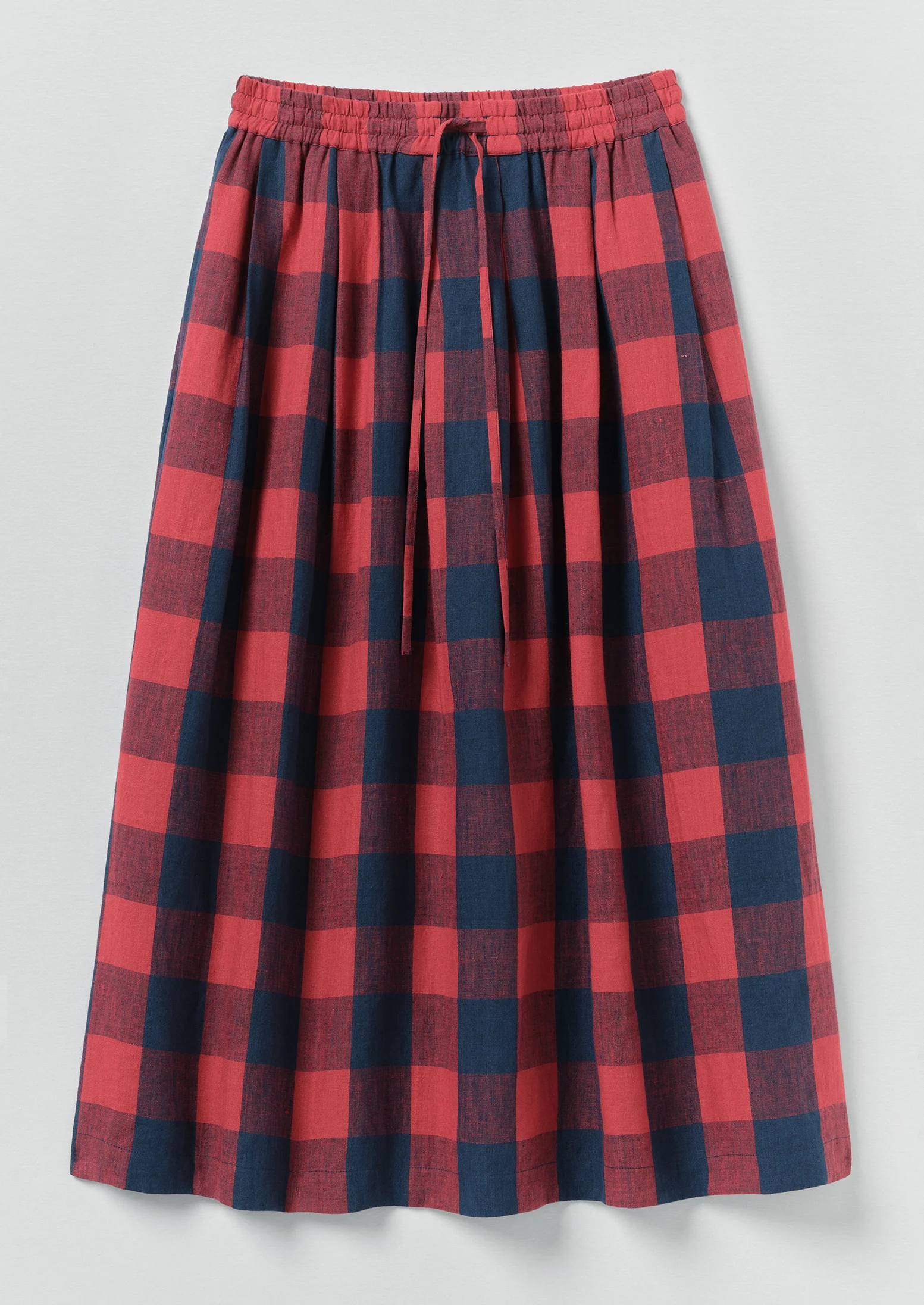 Gingham Check Linen Skirt | Raspberry/Blue
