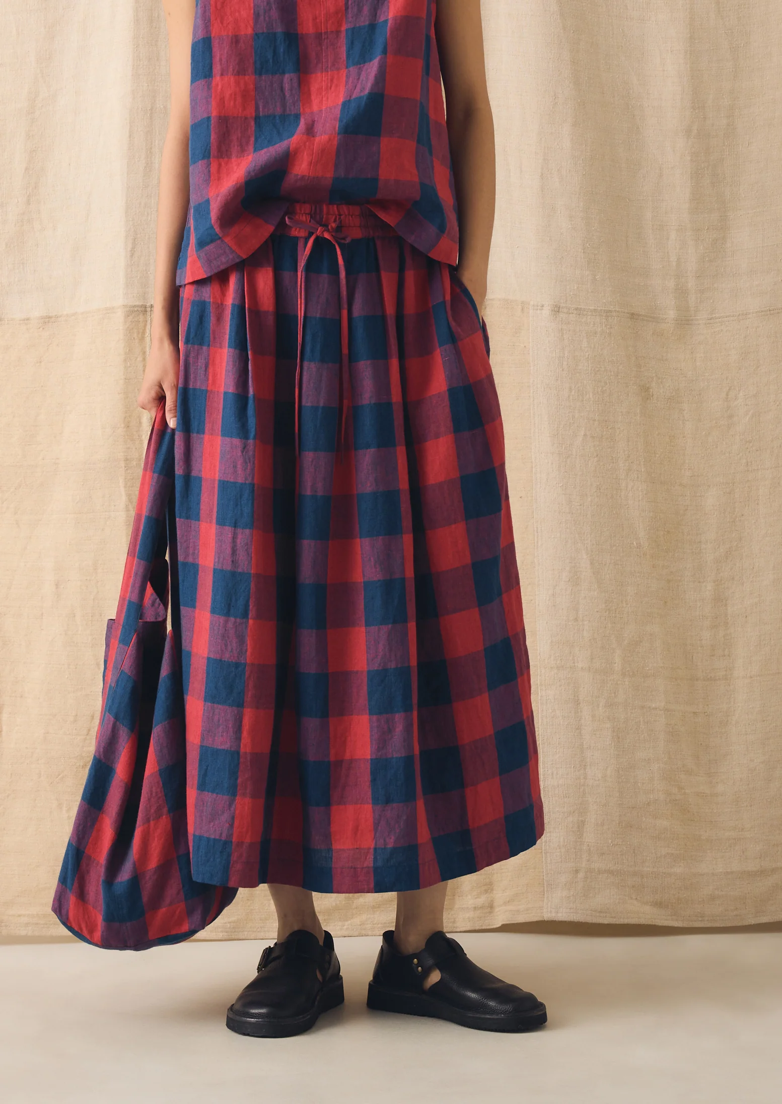 Gingham Check Linen Skirt | Raspberry/Blue - Image 7