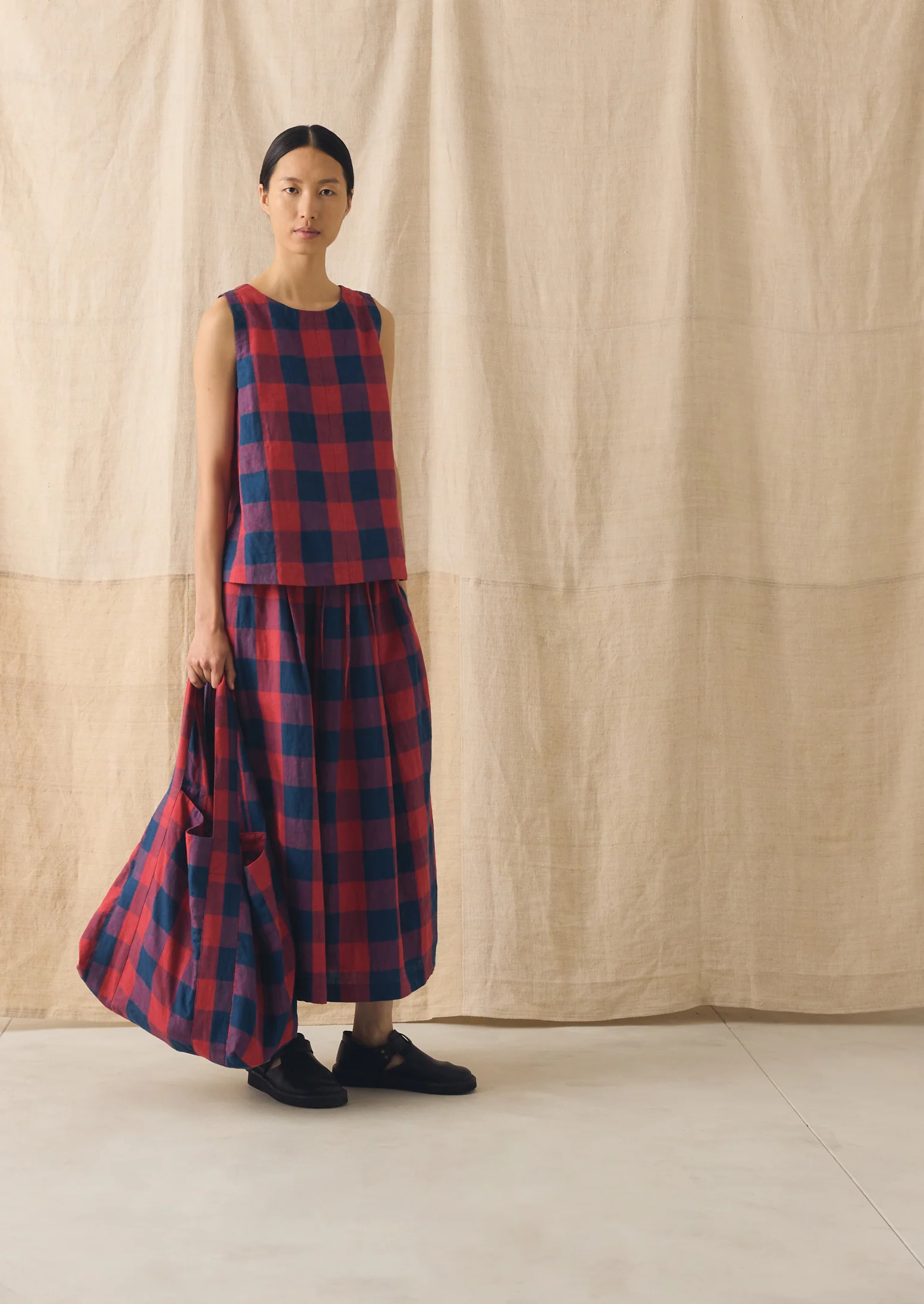 Gingham Check Linen Tank | Raspberry/Blue - Image 4