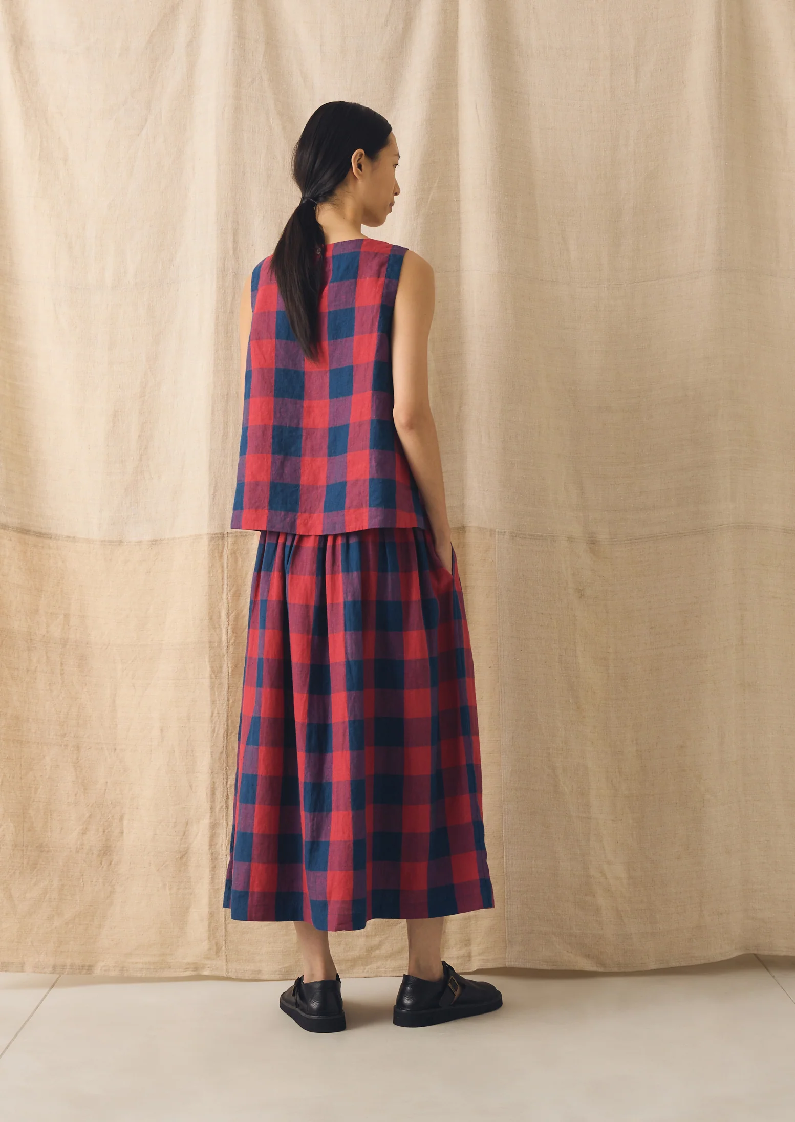Gingham Check Linen Tank | Raspberry/Blue - Image 5