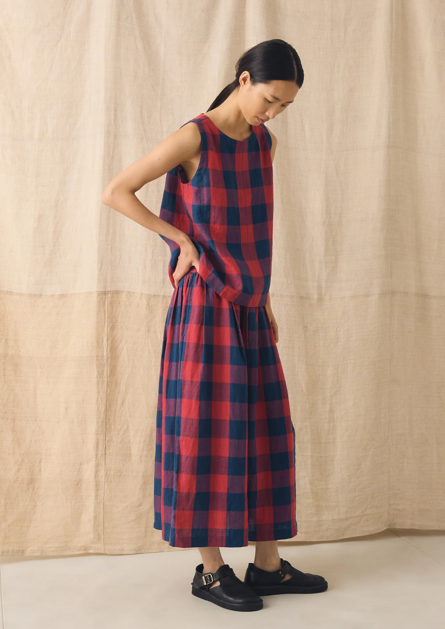Gingham Check Linen Tank | Raspberry/Blue - Image 7