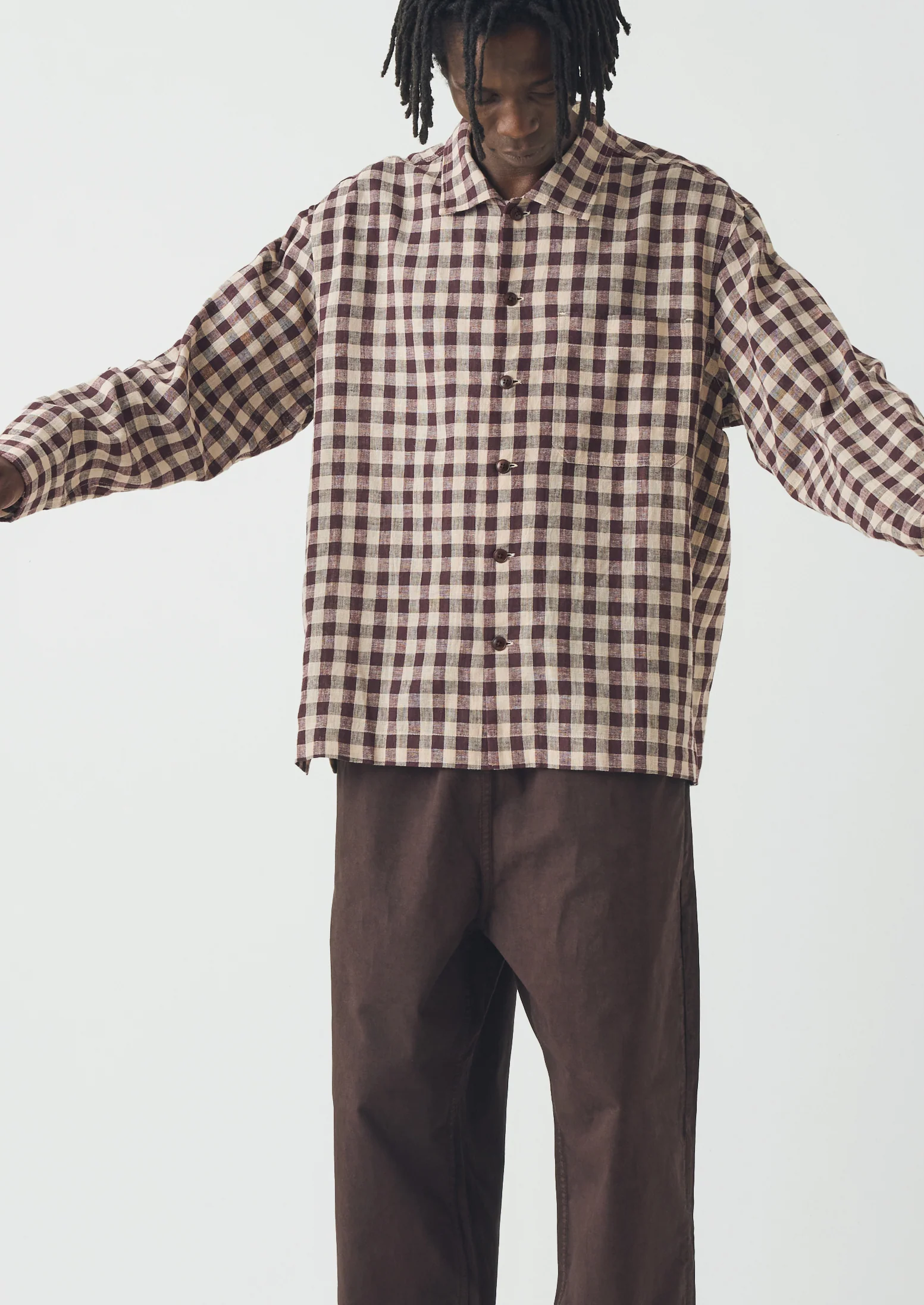 Gingham Cotton Linen Shirt | Dark Chocolate/Ecru - Image 2