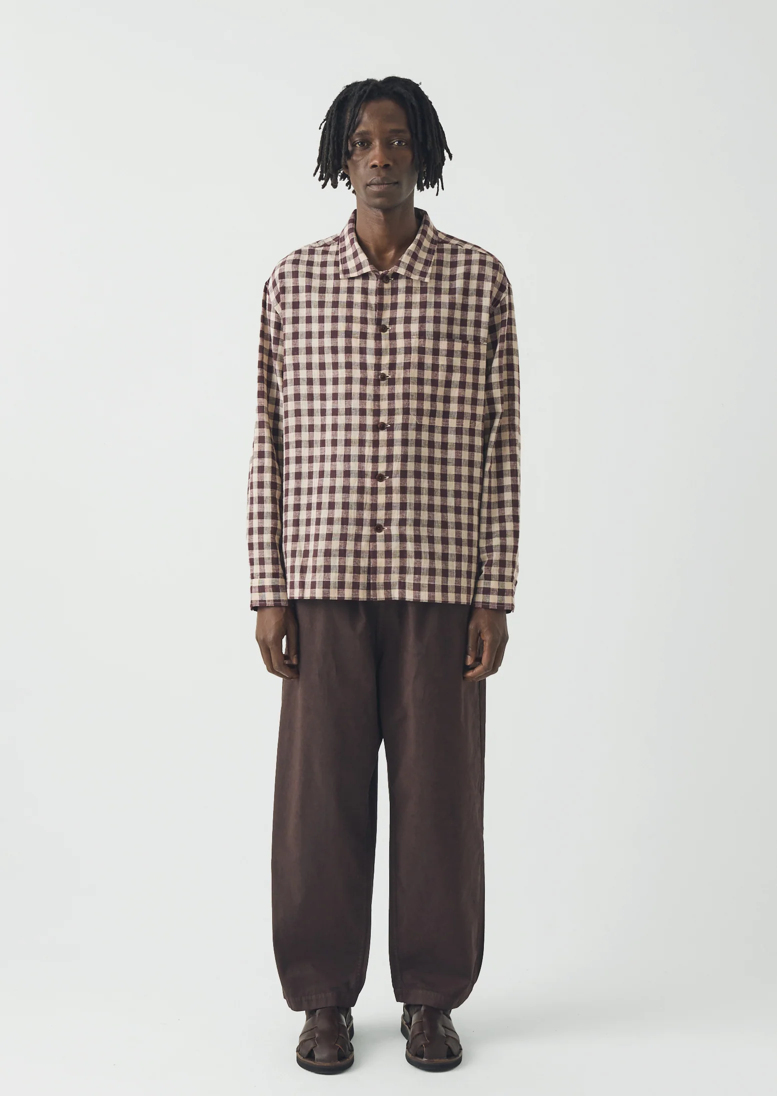 Gingham Cotton Linen Shirt | Dark Chocolate/Ecru - Image 3