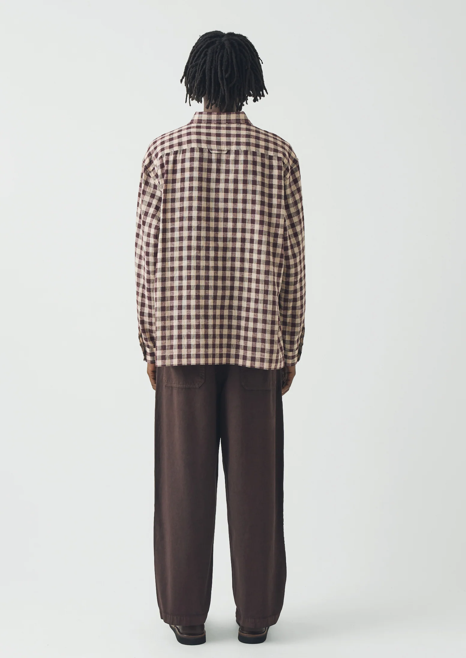 Gingham Cotton Linen Shirt | Dark Chocolate/Ecru - Image 4