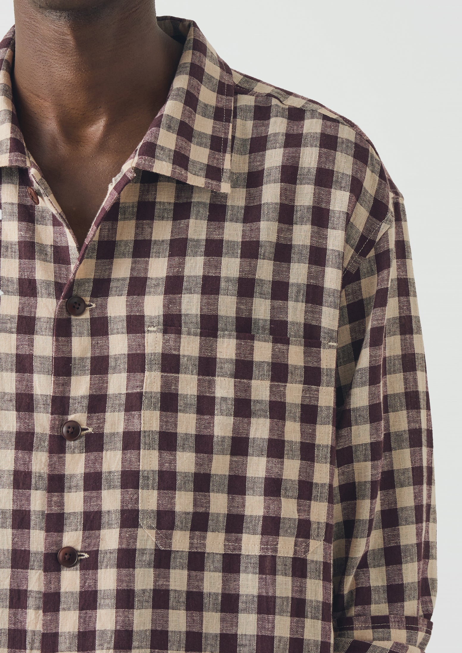 Gingham Cotton Linen Shirt | Dark Chocolate/Ecru - Image 5