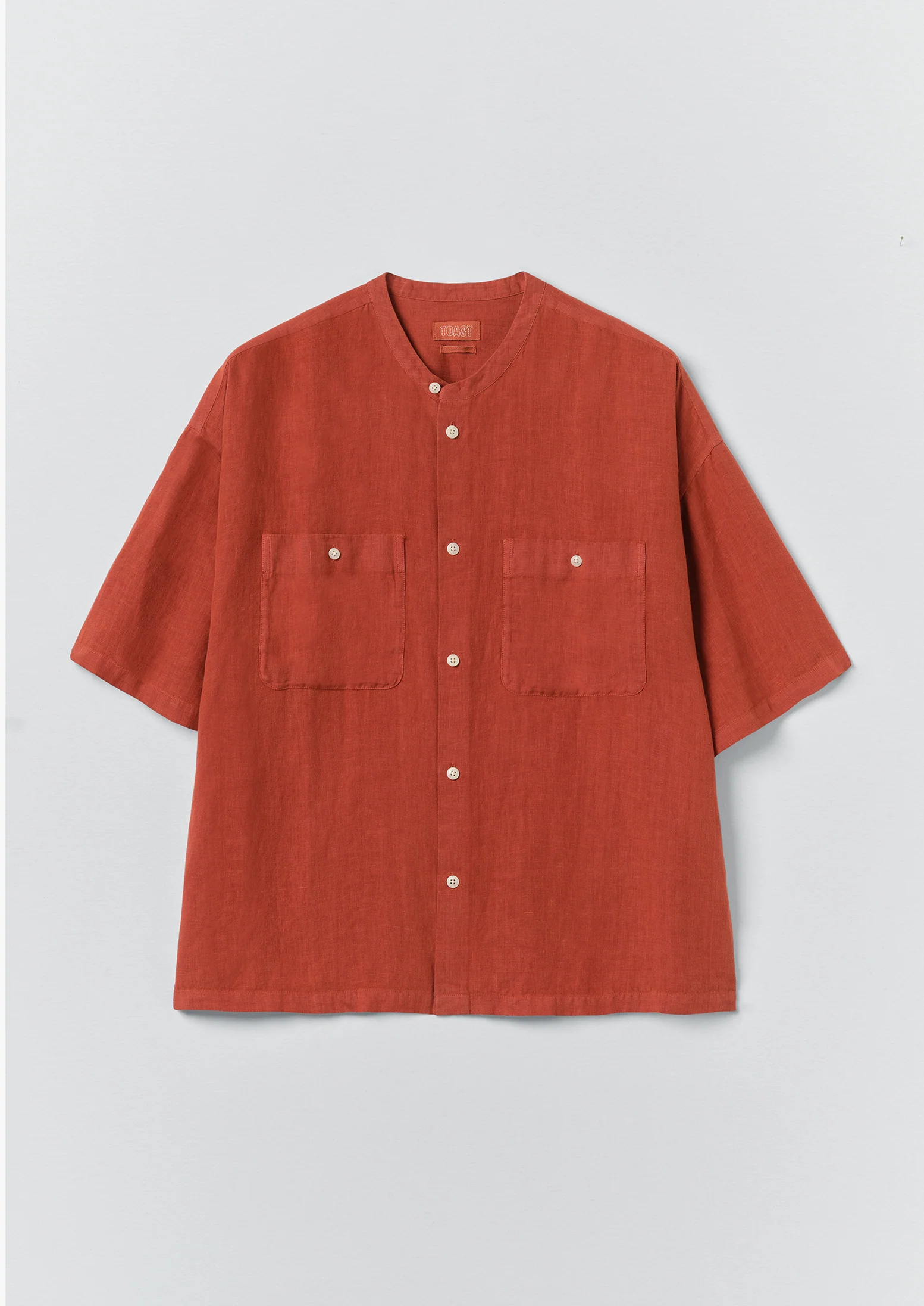 Grandad Collar Garment Dyed Linen Shirt | Sun-dried Tomato