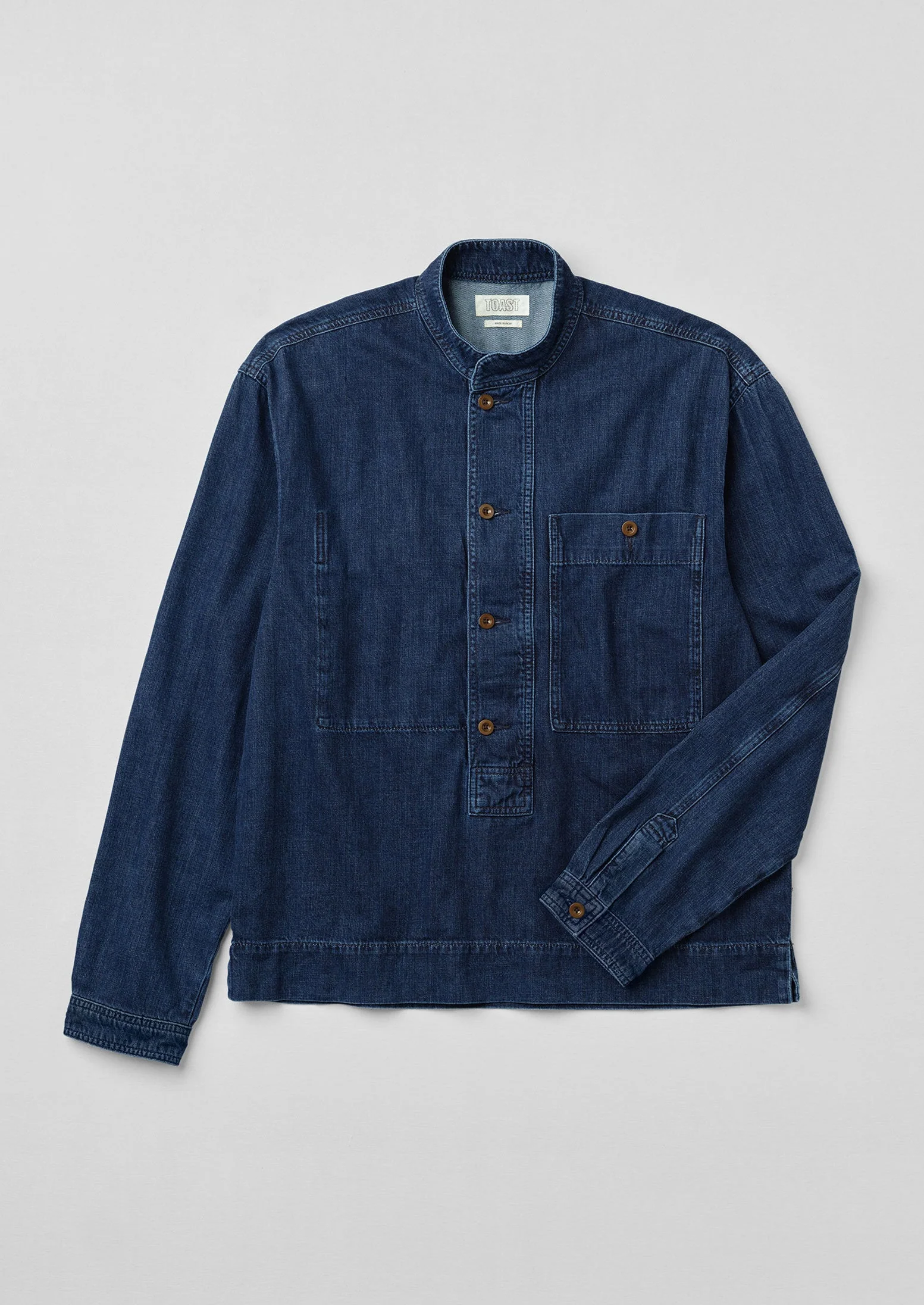 Grandad Collar Half Placket Denim Shirt | Indigo - Image 6