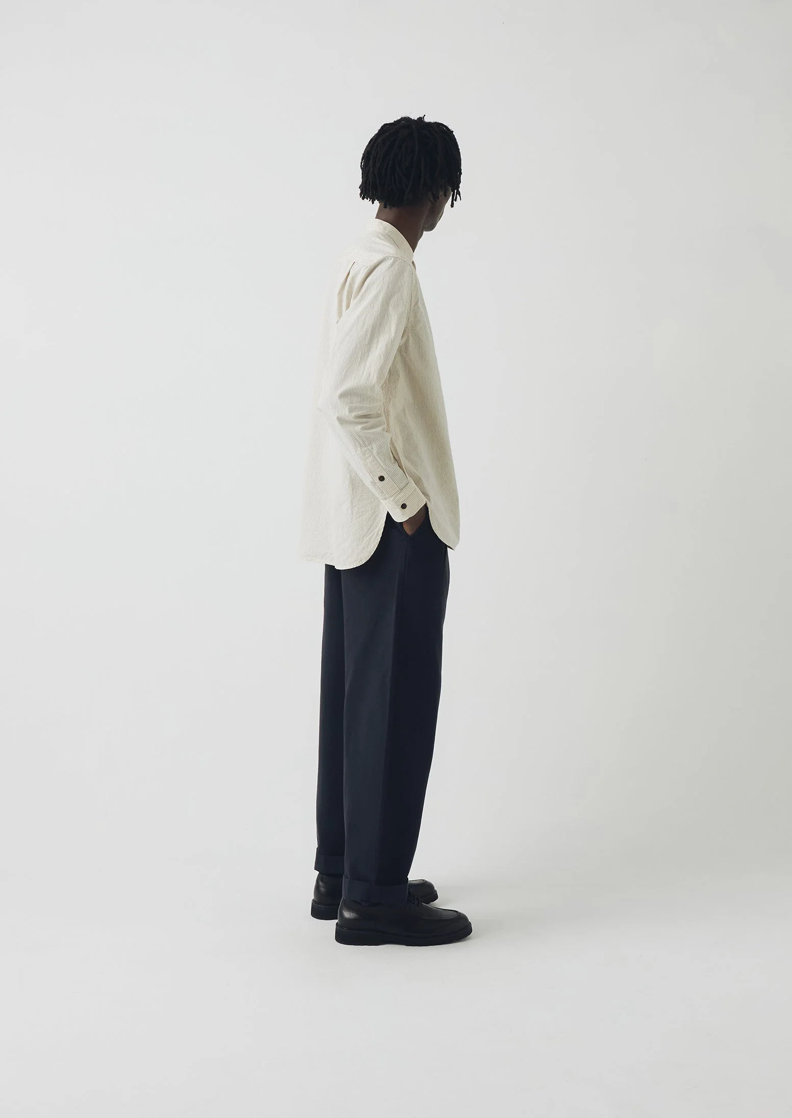 Grandad Collar Stripe Pullover Shirt | Sunwashed Blue - Image 4