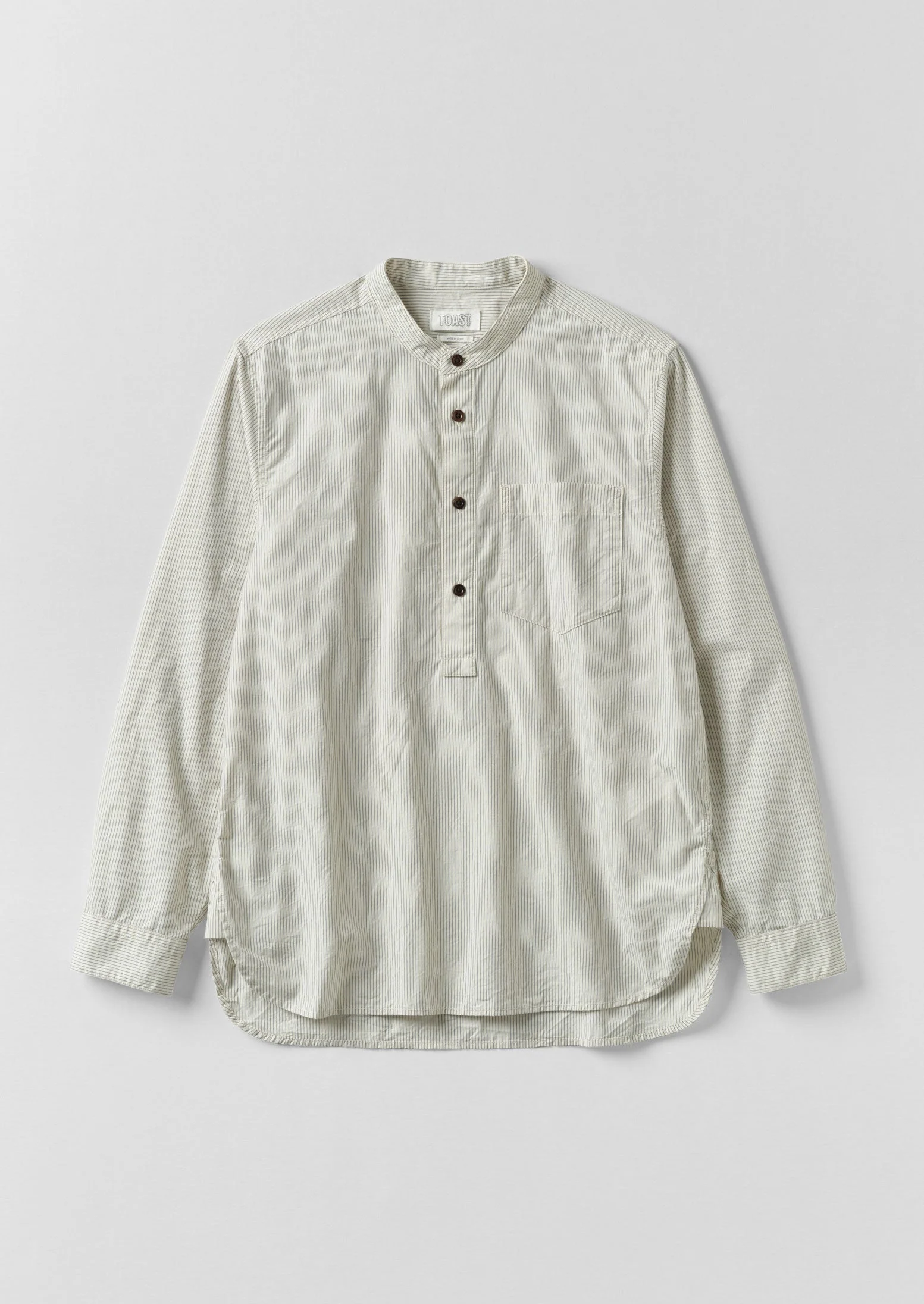 Grandad Collar Stripe Pullover Shirt | Sunwashed Blue - Image 5