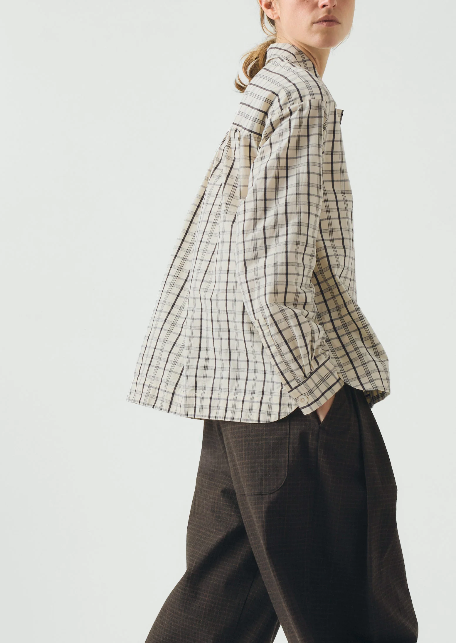 Half Placket Check Cotton Shirt | Ecru/Rich Soil - Image 2