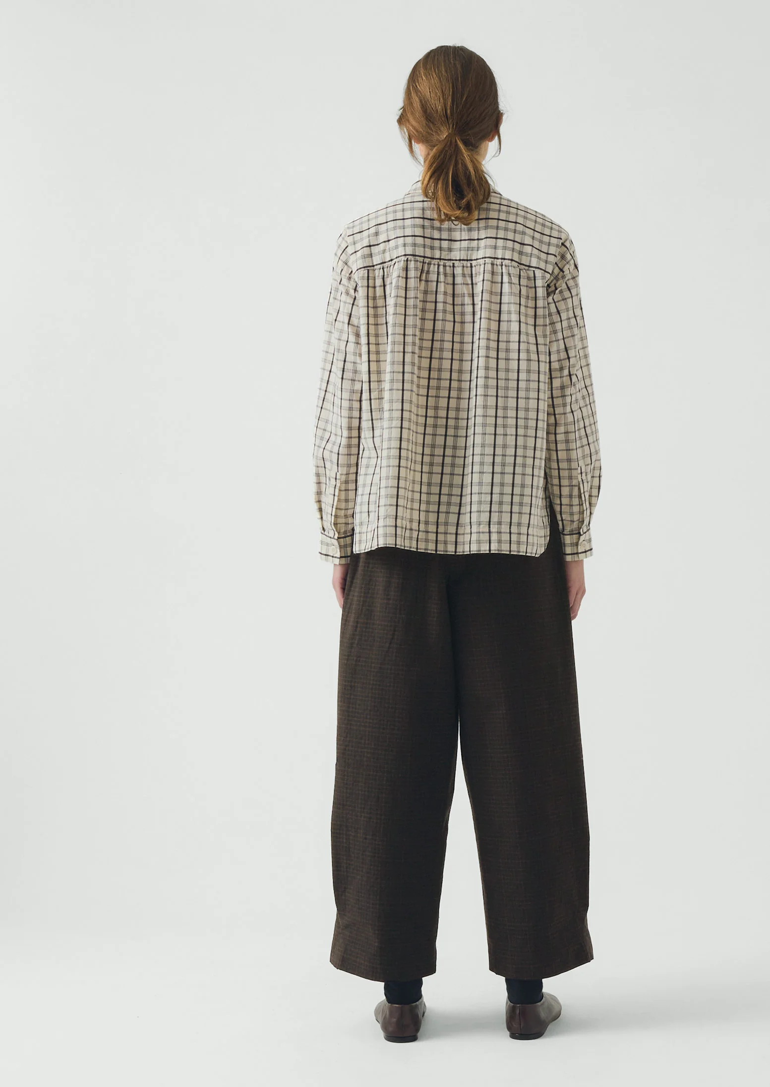 Half Placket Check Cotton Shirt | Ecru/Rich Soil - Image 4