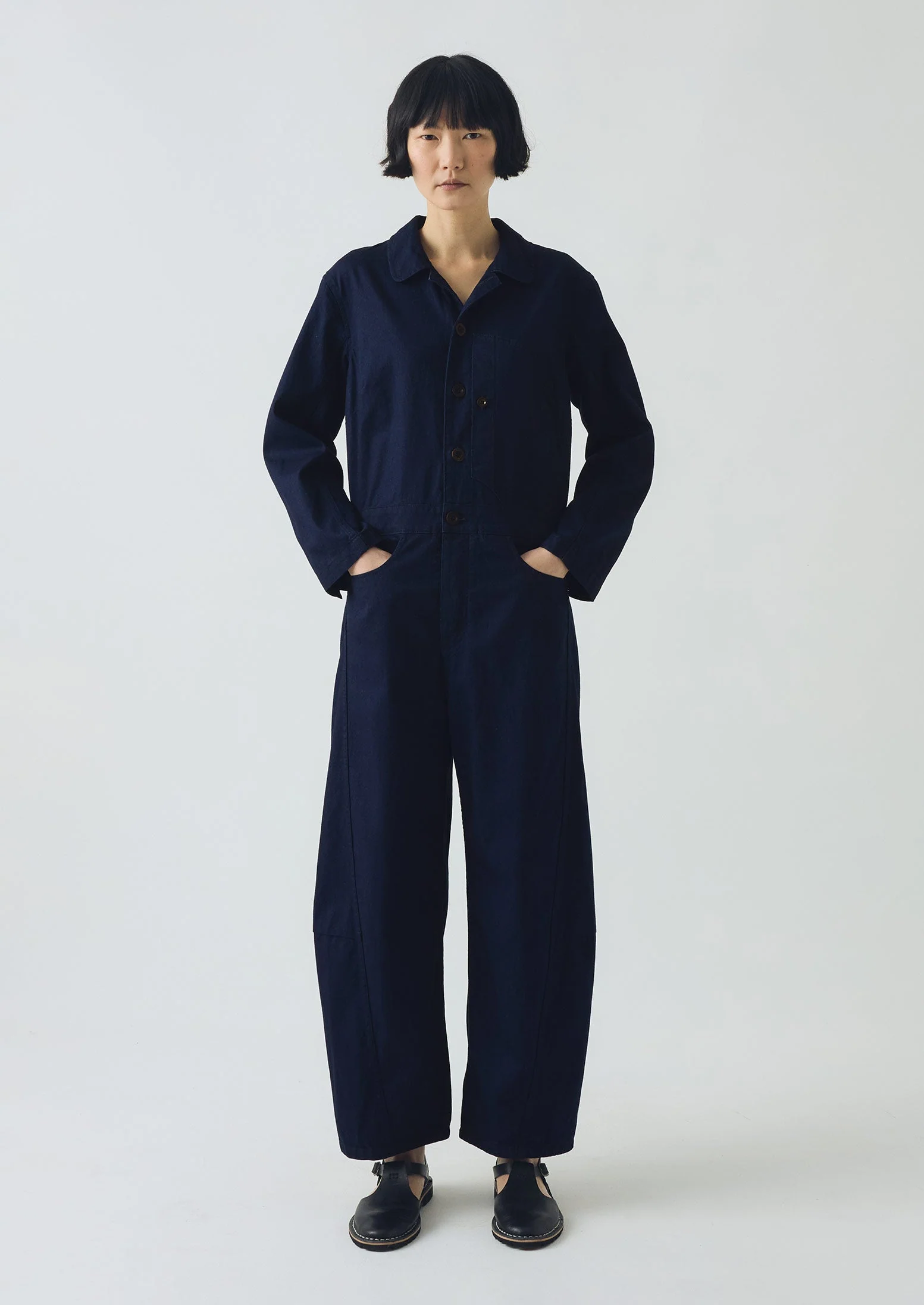 Half Placket Cotton Twill Jumpsuit | Indigo - Image 4