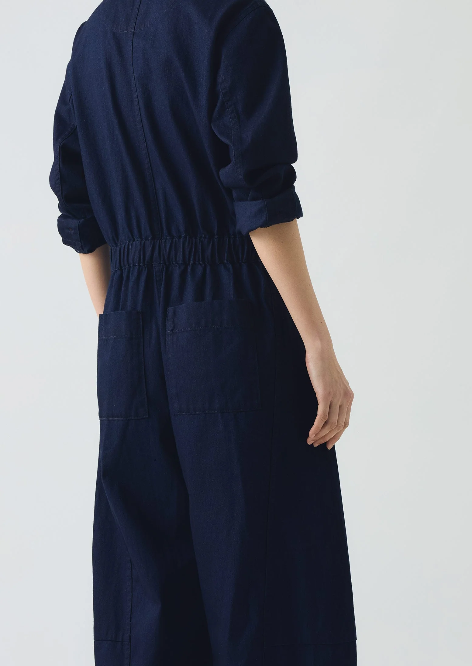 Half Placket Cotton Twill Jumpsuit | Indigo - Image 6