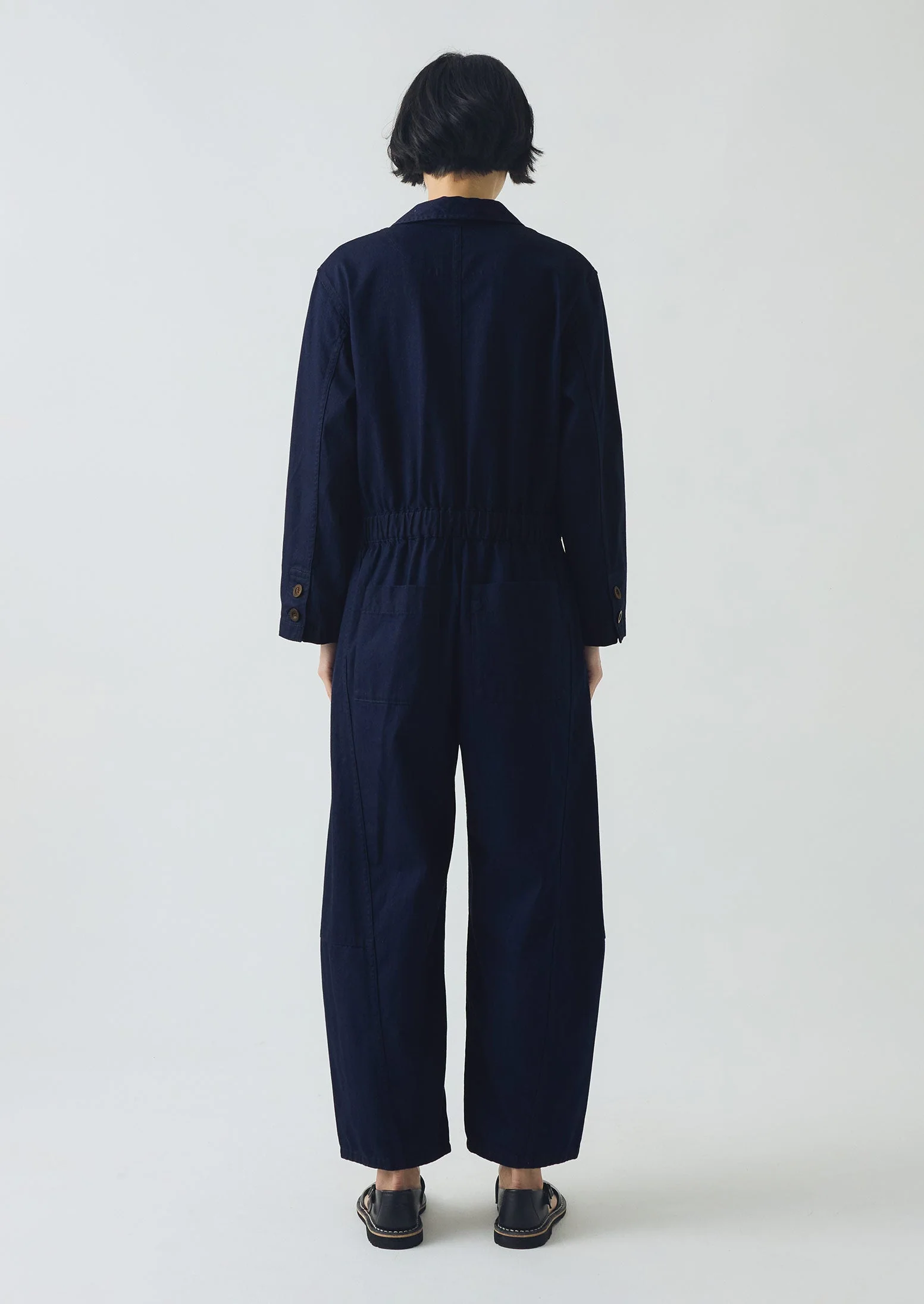 Half Placket Cotton Twill Jumpsuit | Indigo - Image 7