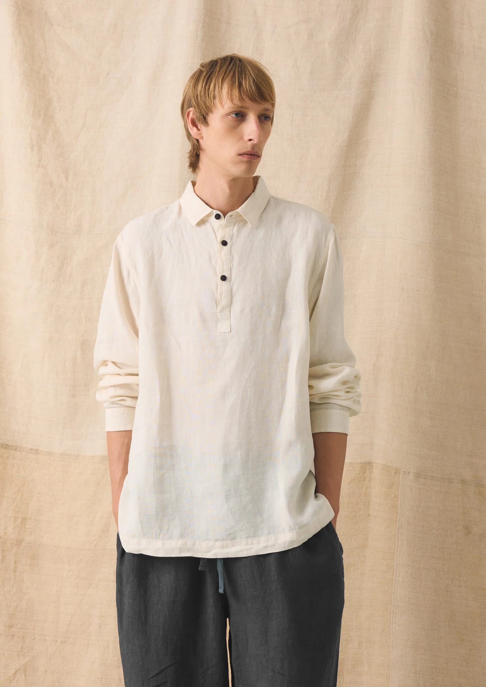 Half Placket Linen Shirt | Parchment - Image 2