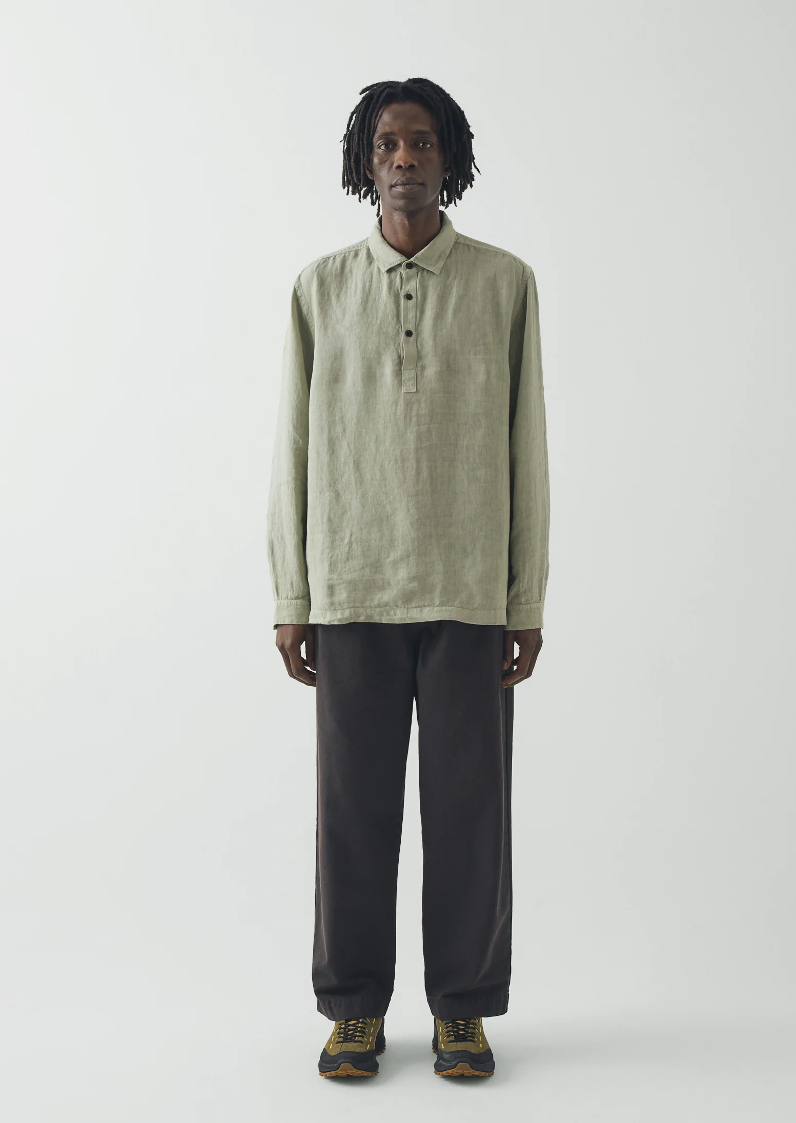 Half Placket Linen Shirt | Pebble - Image 3