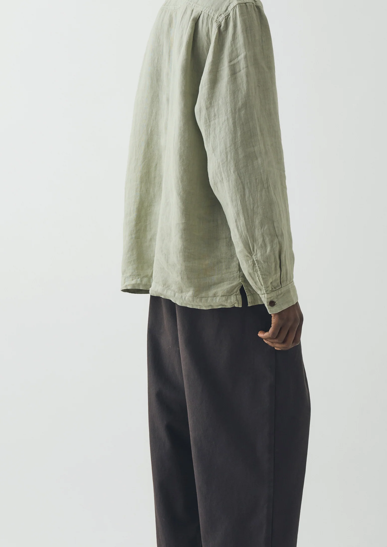 Half Placket Linen Shirt | Pebble - Image 4