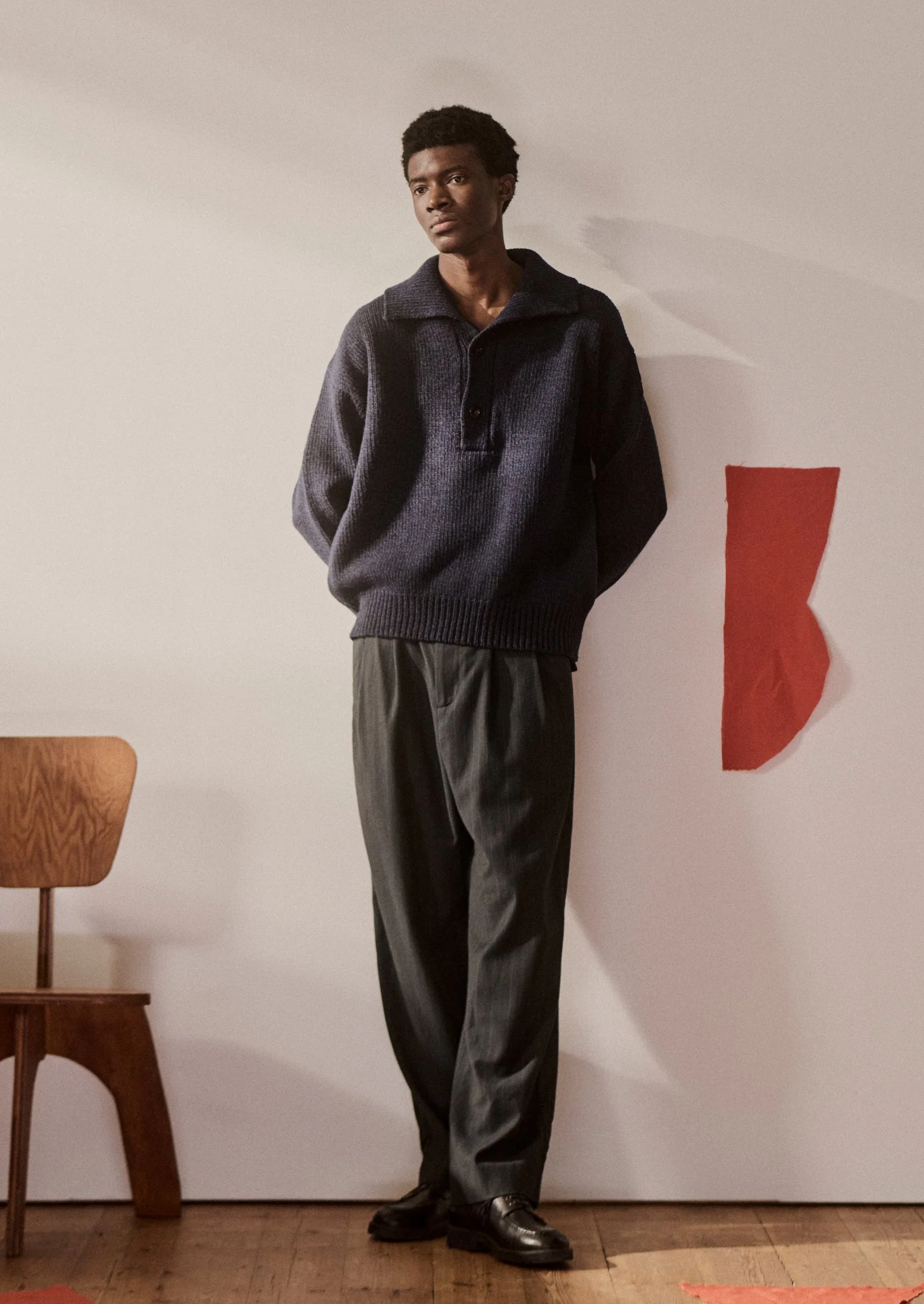 Half Placket Wool Pullover | Navy Melange - Image 3