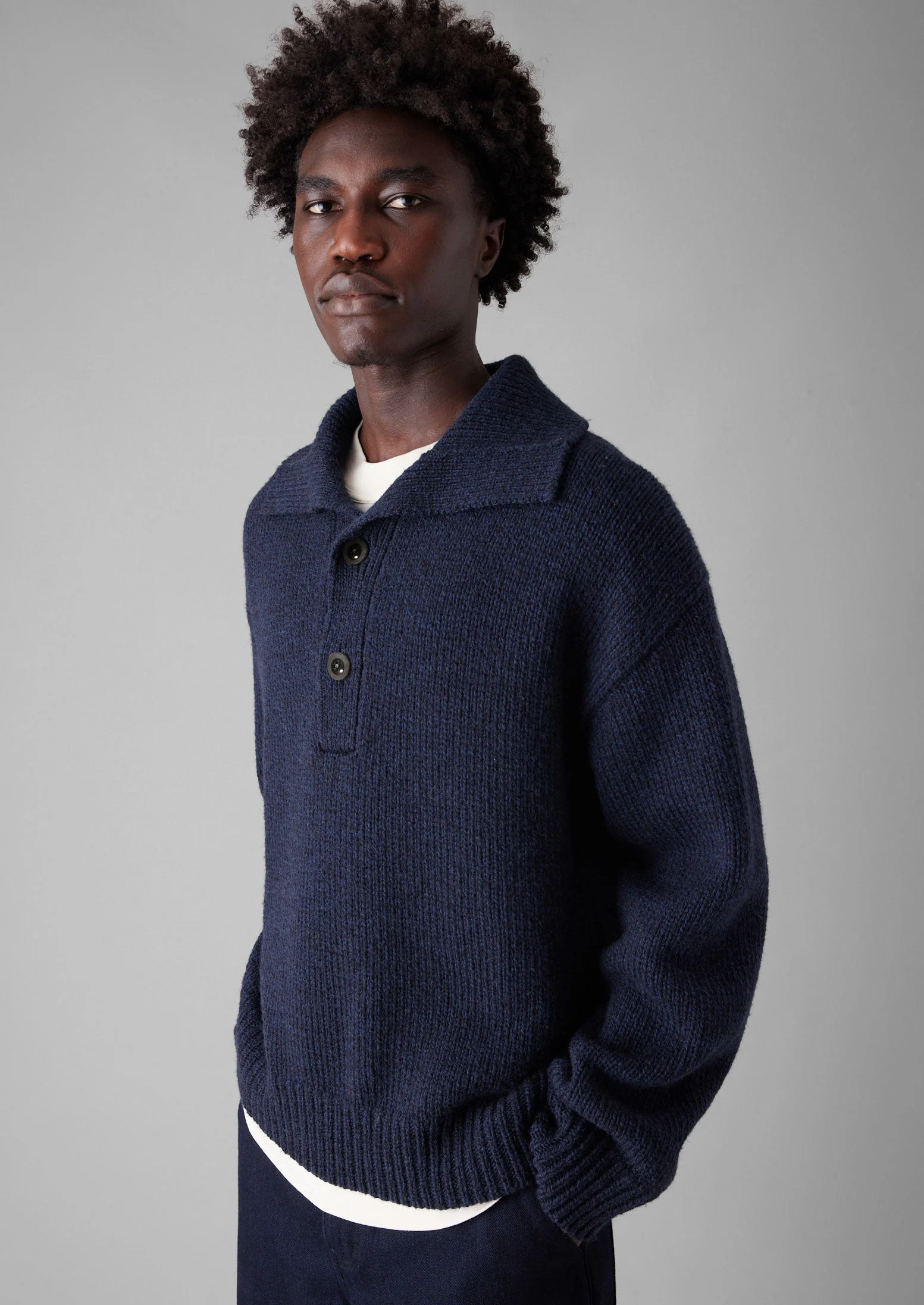 Half Placket Wool Pullover | Navy Melange - Image 4