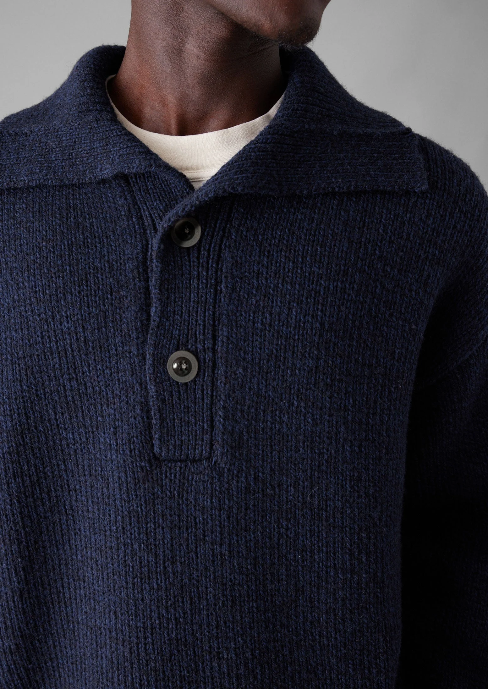 Half Placket Wool Pullover | Navy Melange - Image 5