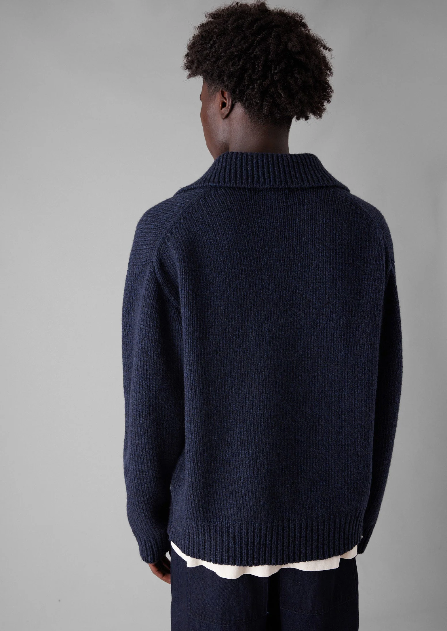 Half Placket Wool Pullover | Navy Melange - Image 6