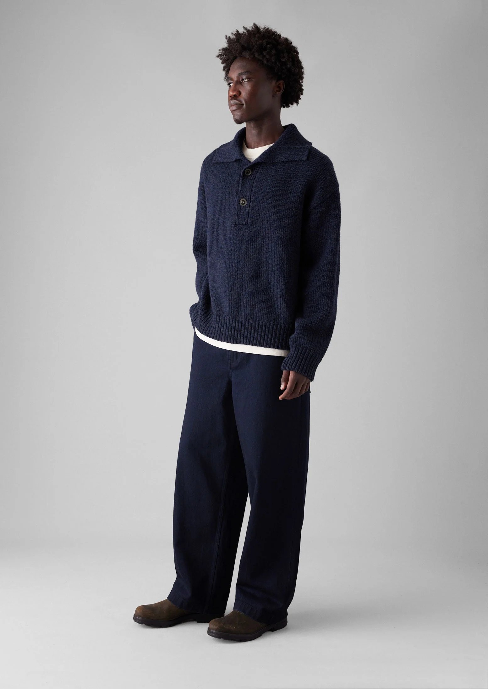 Half Placket Wool Pullover | Navy Melange - Image 7