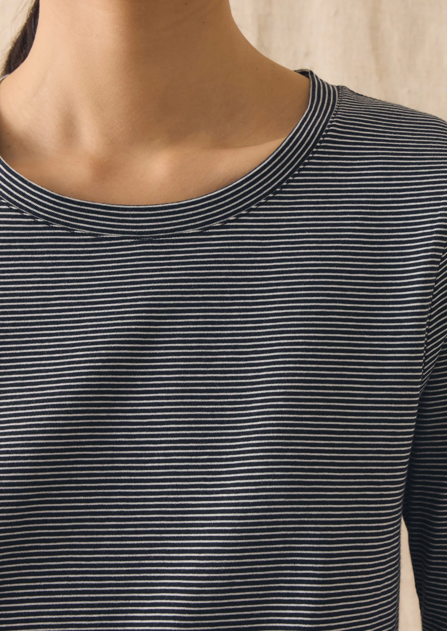 Half Sleeve Stripe Cotton Tee | Dark Navy/Ecru - Image 3