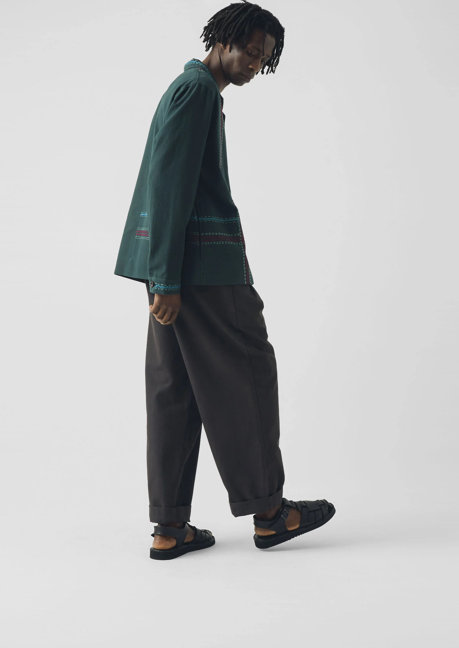 Hand Embroidered Stripe Cotton Jacket | Verdigris - Image 4
