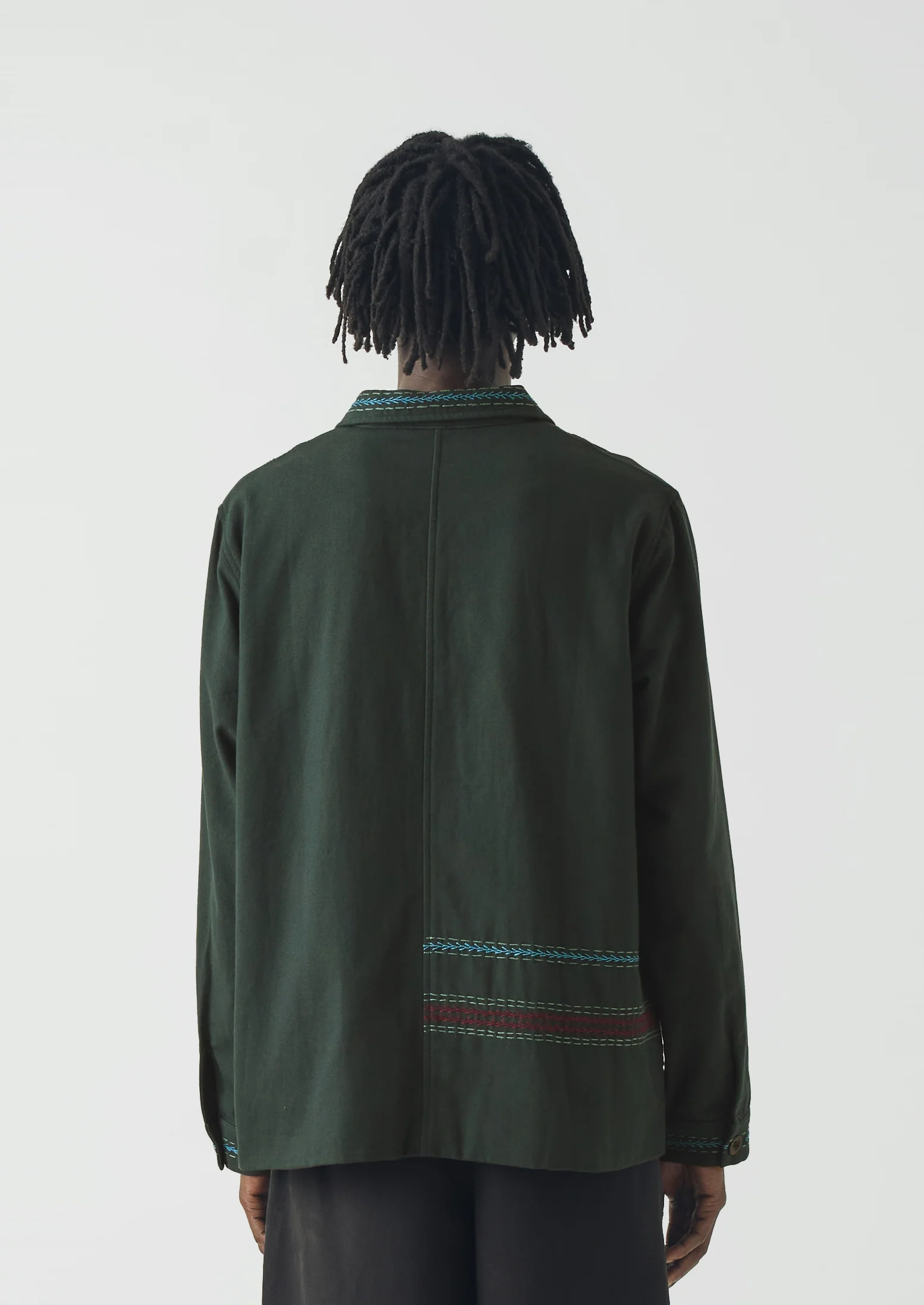Hand Embroidered Stripe Cotton Jacket | Verdigris - Image 6