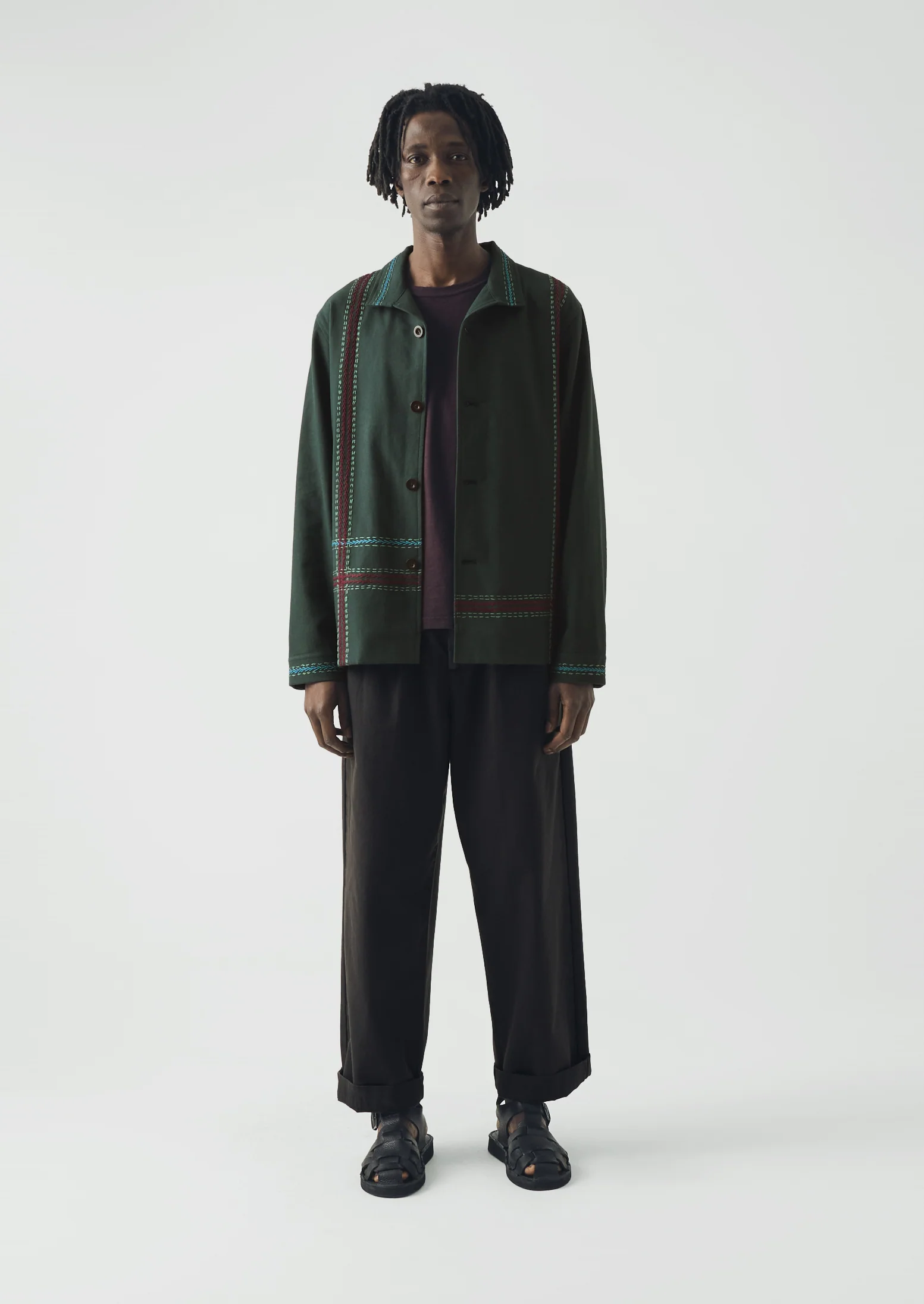 Hand Embroidered Stripe Cotton Jacket | Verdigris - Image 8