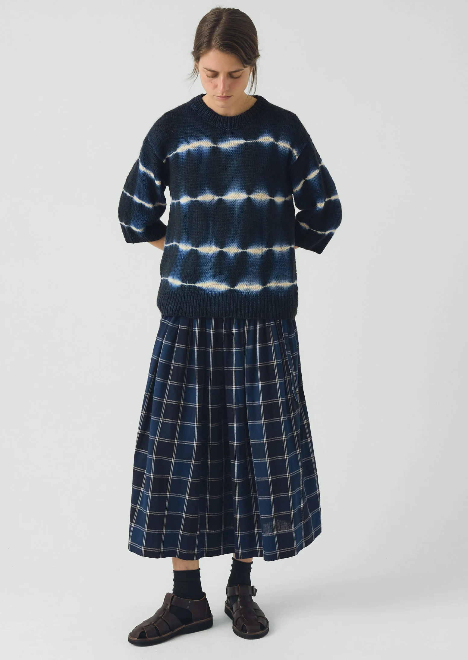 Hand Framed Shibori Knitted Top | Ink Blue - Image 2