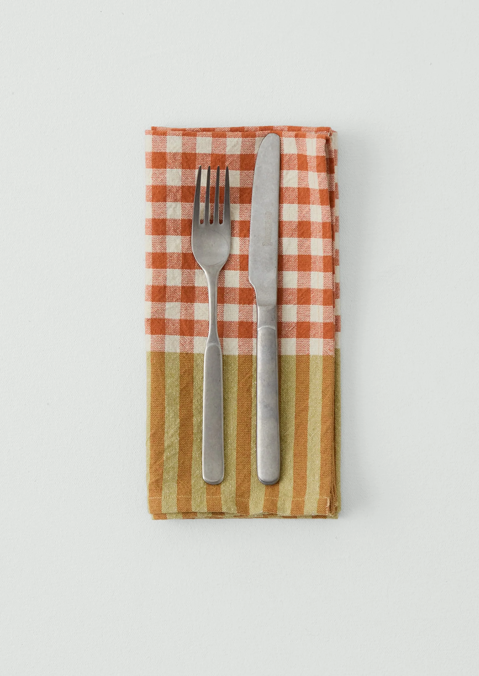 Hand Woven Siesta Check Napkin | Peach/Bright Olive - Image 2