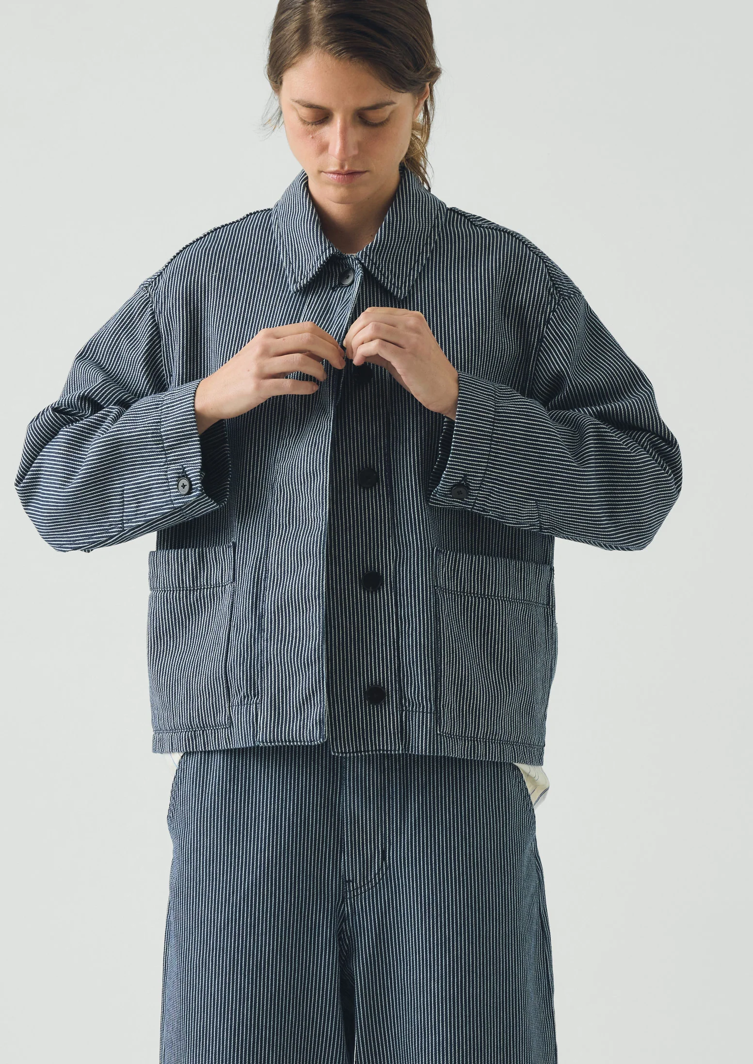 Hickory Stripe Denim Jacket | Ecru/Indigo - Image 3