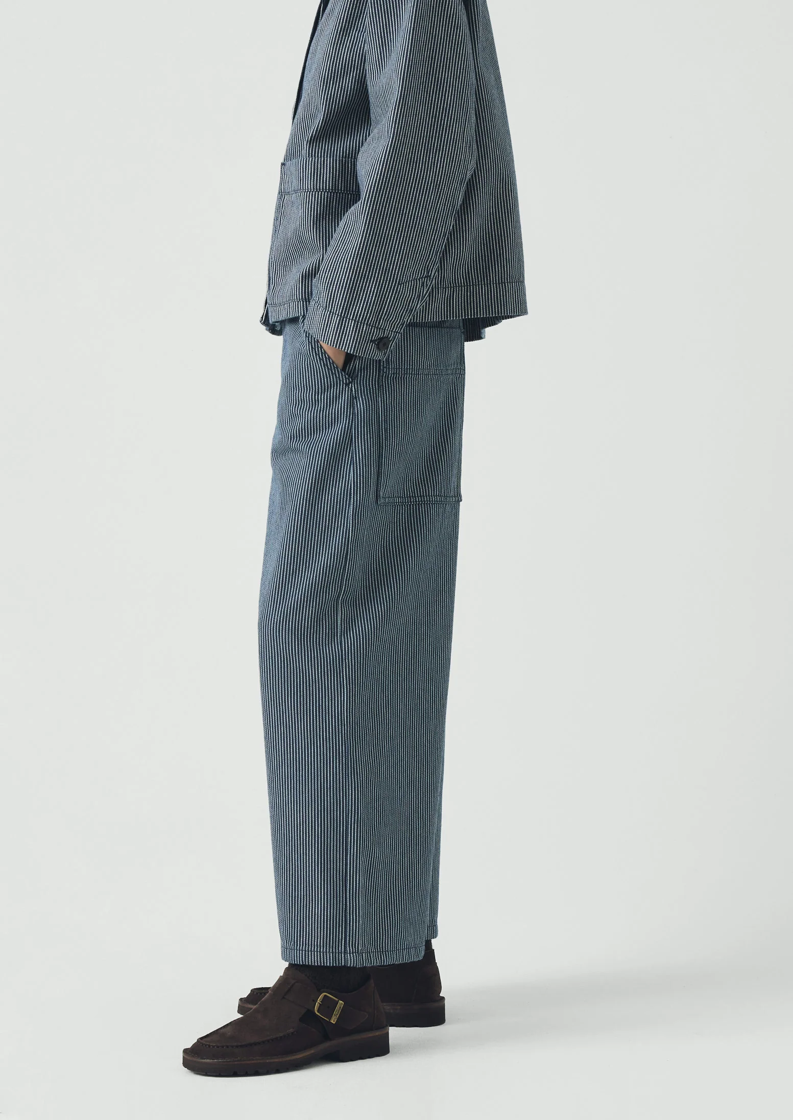 Hickory Stripe Denim Wide Leg Trousers | Ecru/Indigo - Image 3