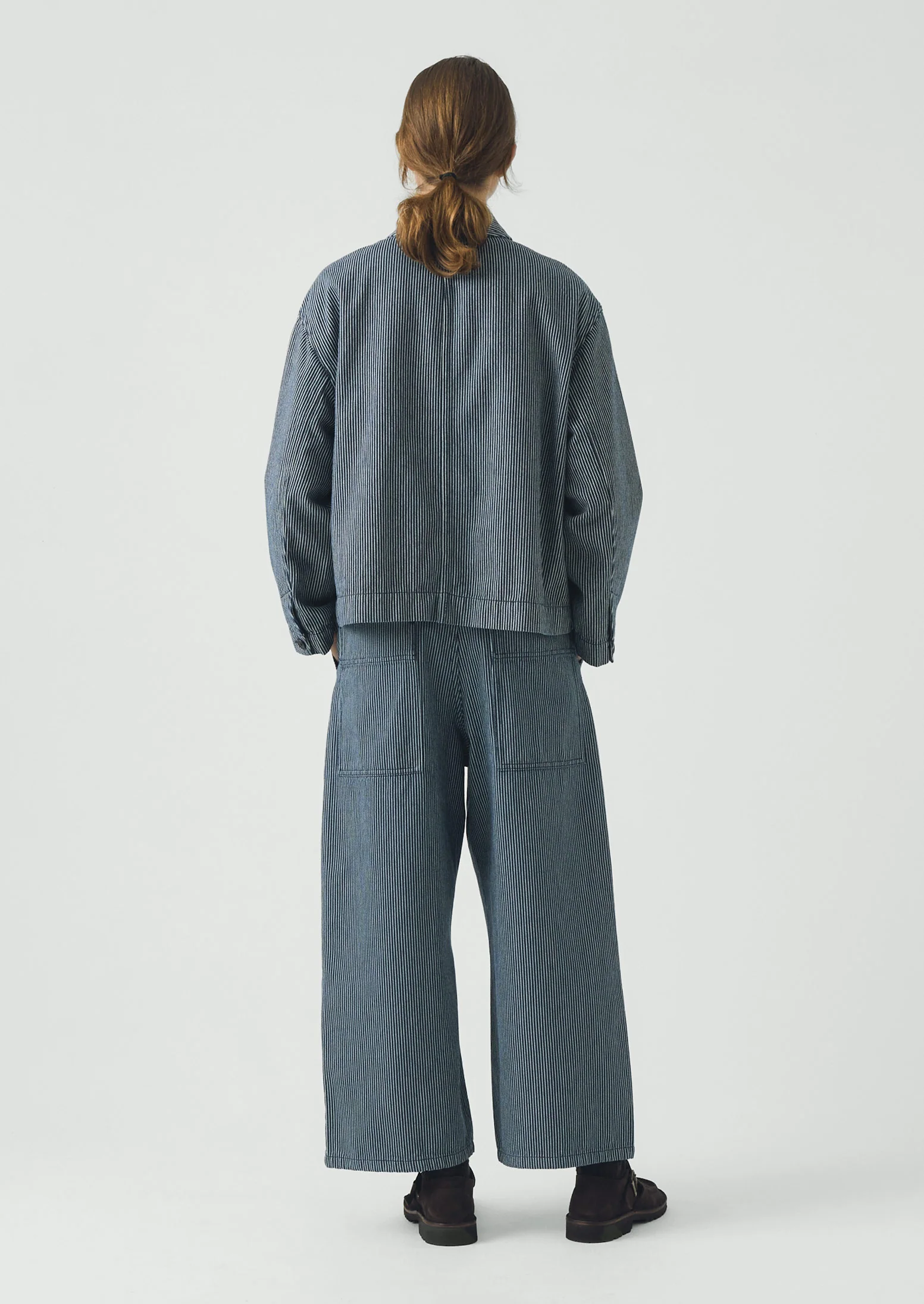 Hickory Stripe Denim Wide Leg Trousers | Ecru/Indigo - Image 4