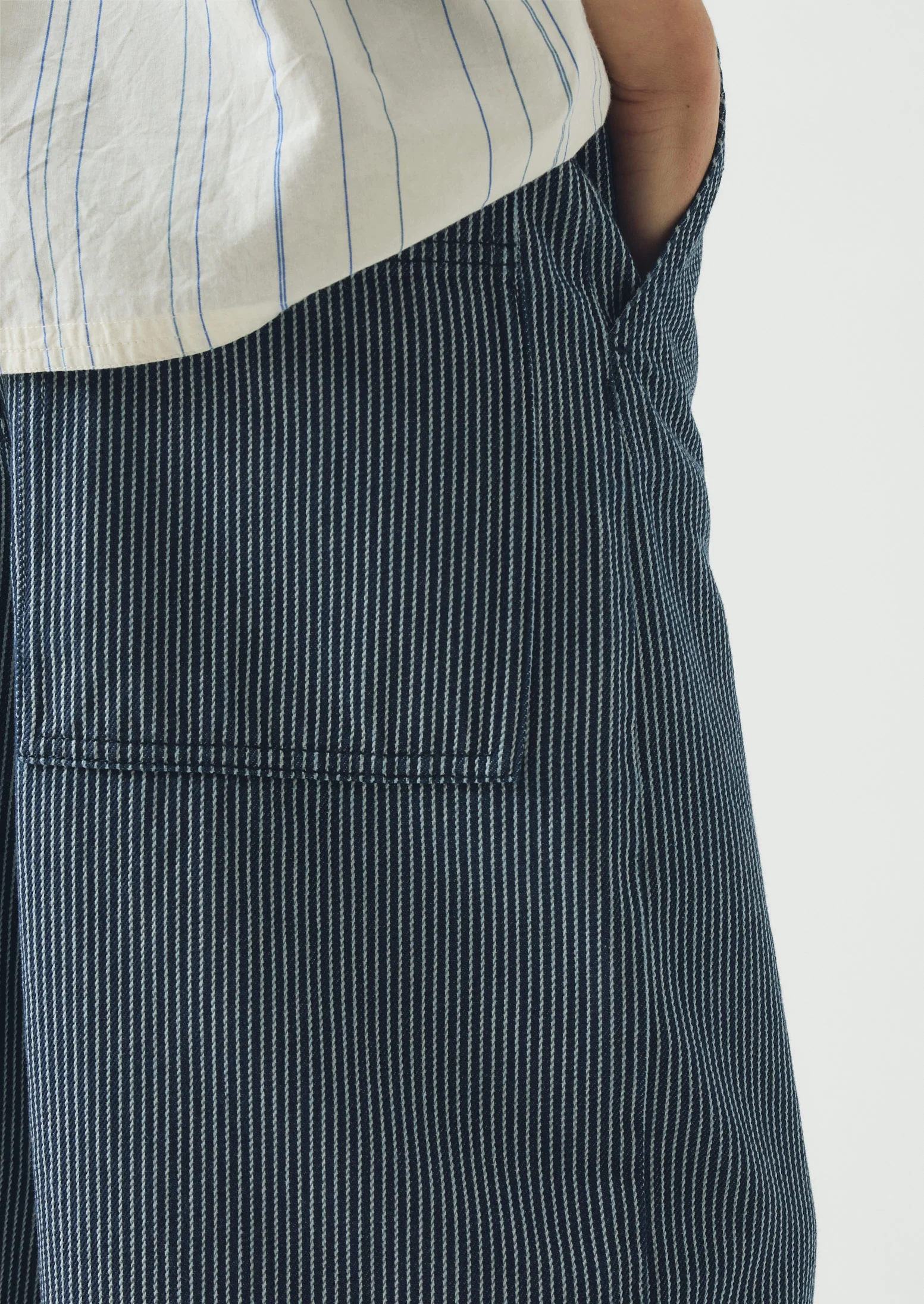 Hickory Stripe Denim Wide Leg Trousers | Ecru/Indigo - Image 6