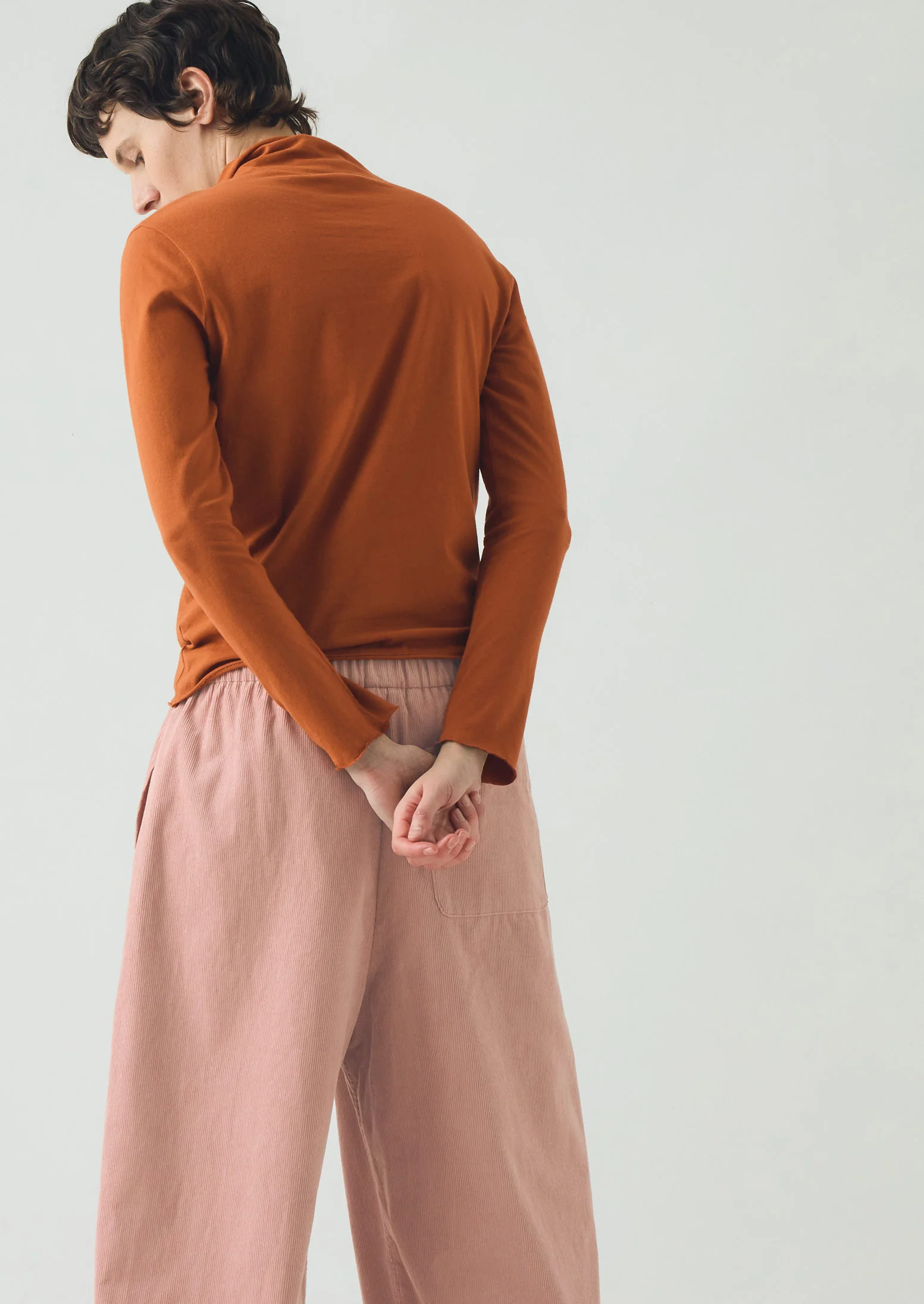 High Neck Soft Cotton Tee | Burnt Sienna - Image 3