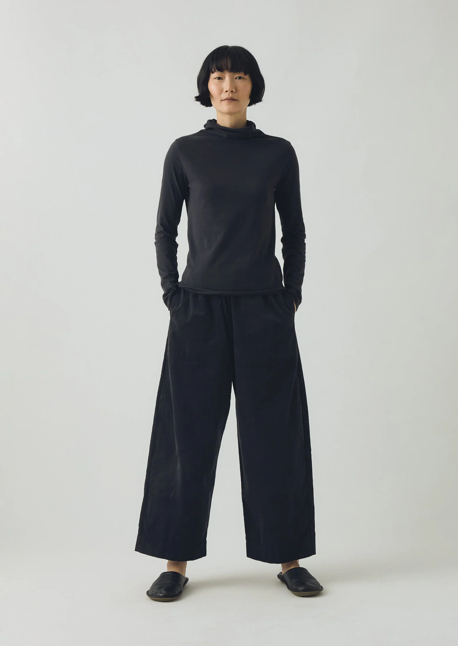 High Neck Soft Cotton Tee | Charcoal - Image 2