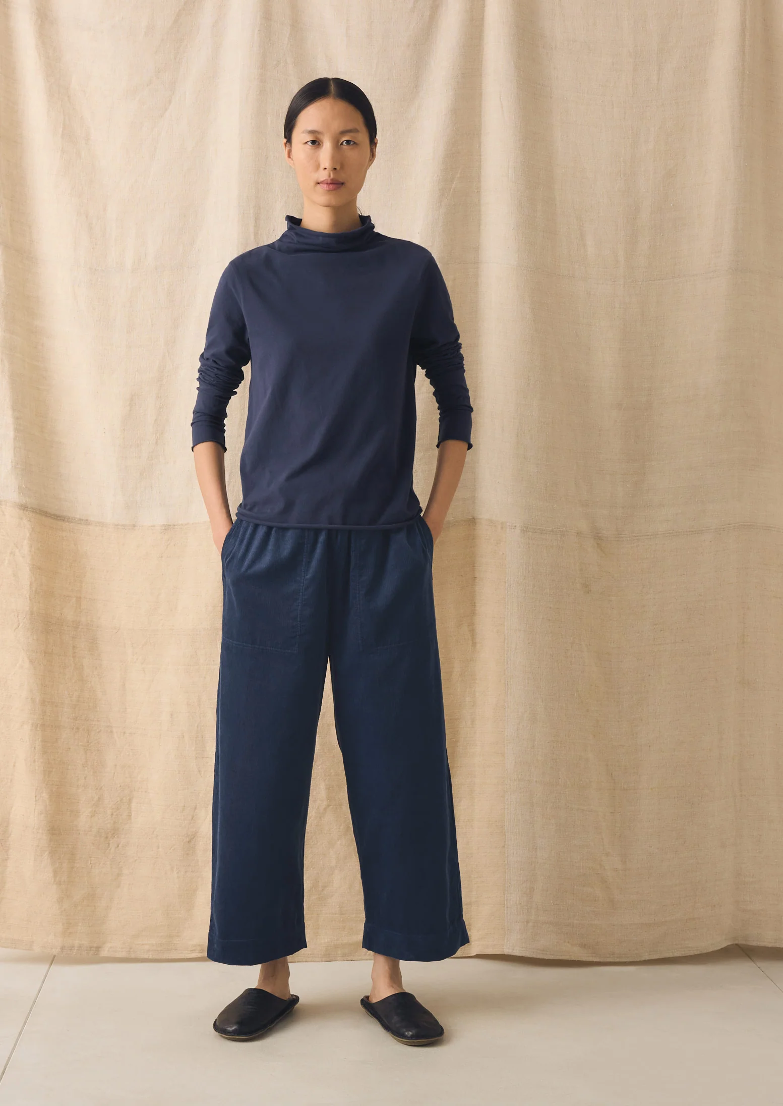 High Neck Soft Cotton Tee | Ink Blue - Image 2
