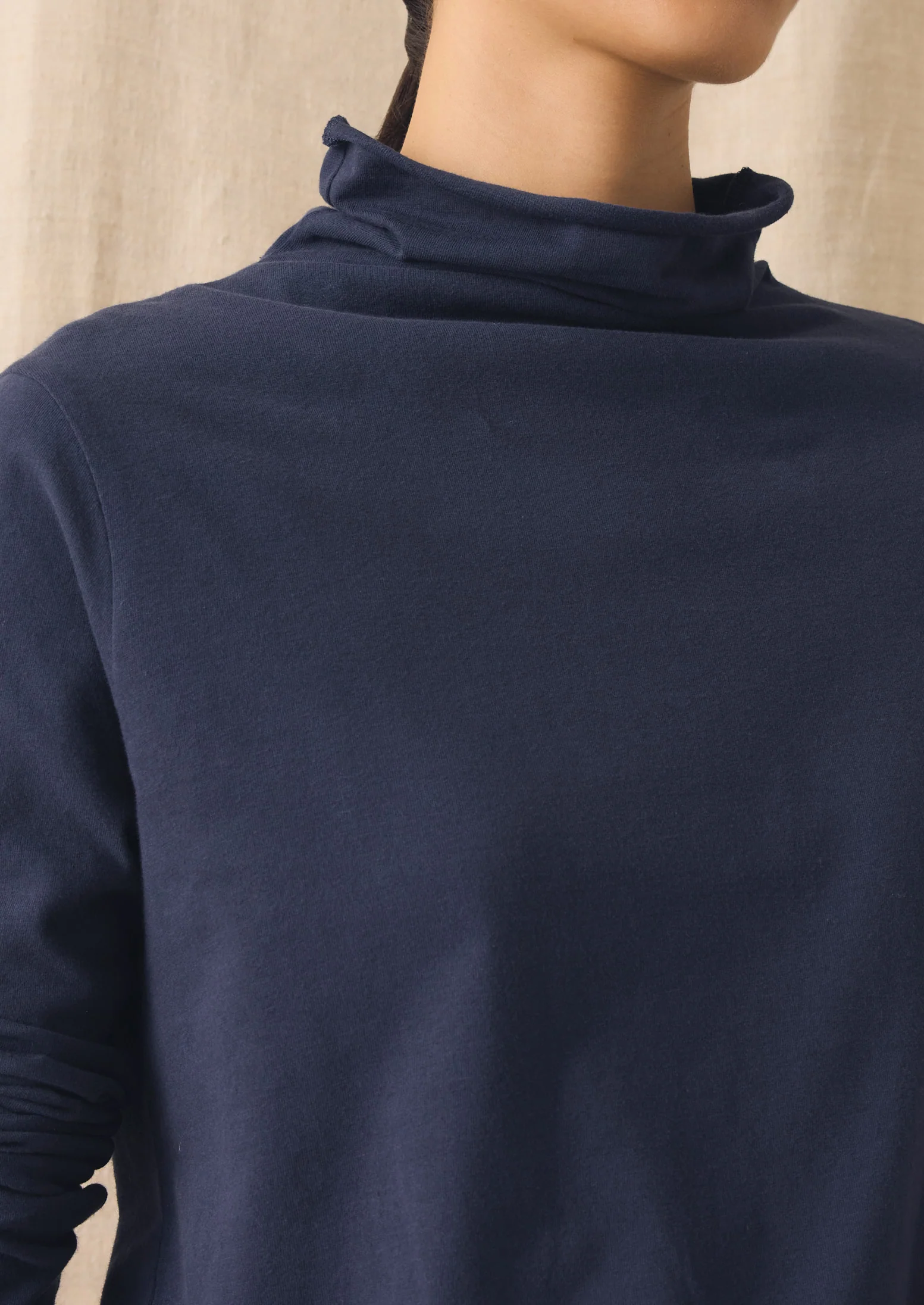 High Neck Soft Cotton Tee | Ink Blue - Image 3