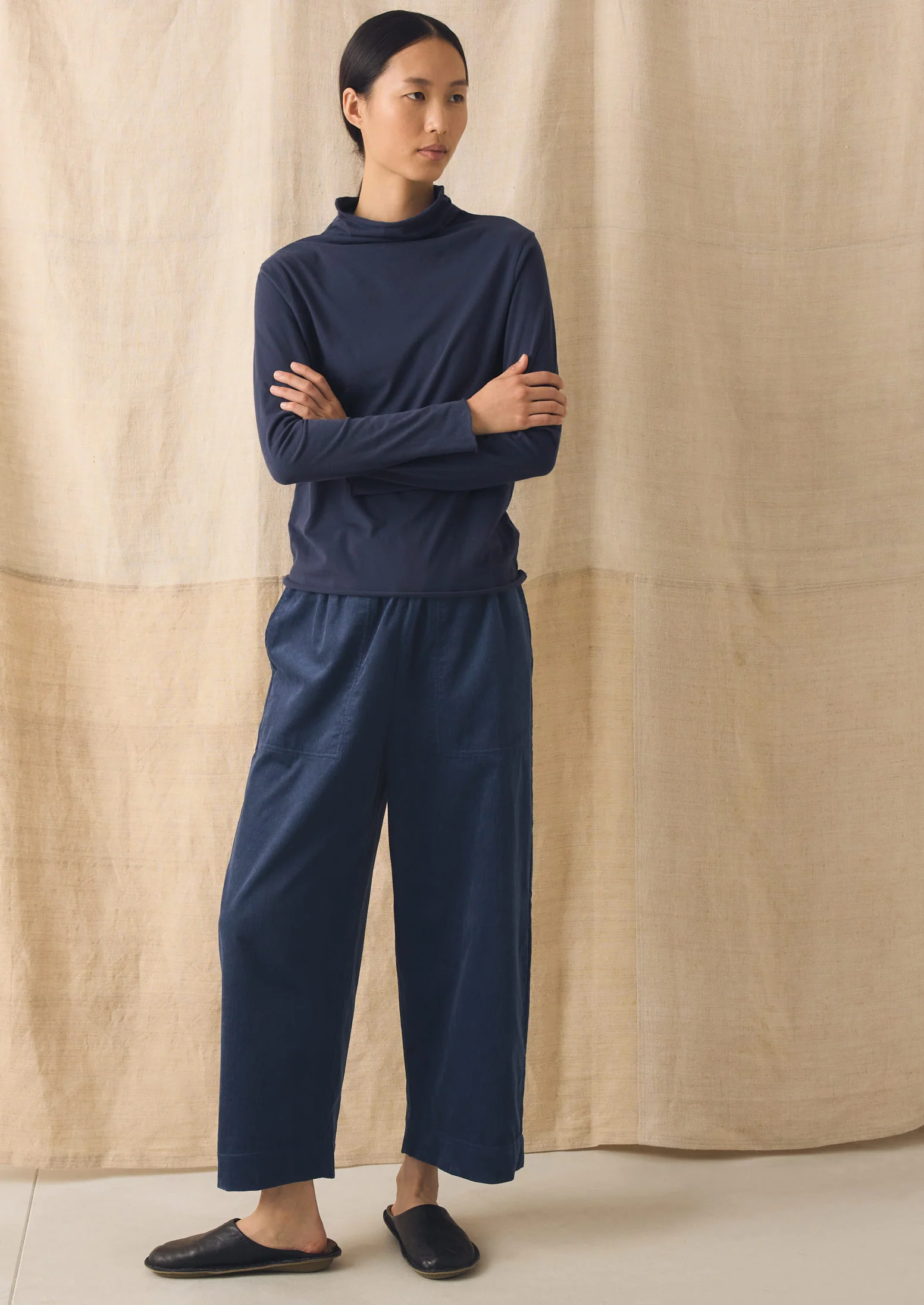 High Neck Soft Cotton Tee | Ink Blue - Image 4