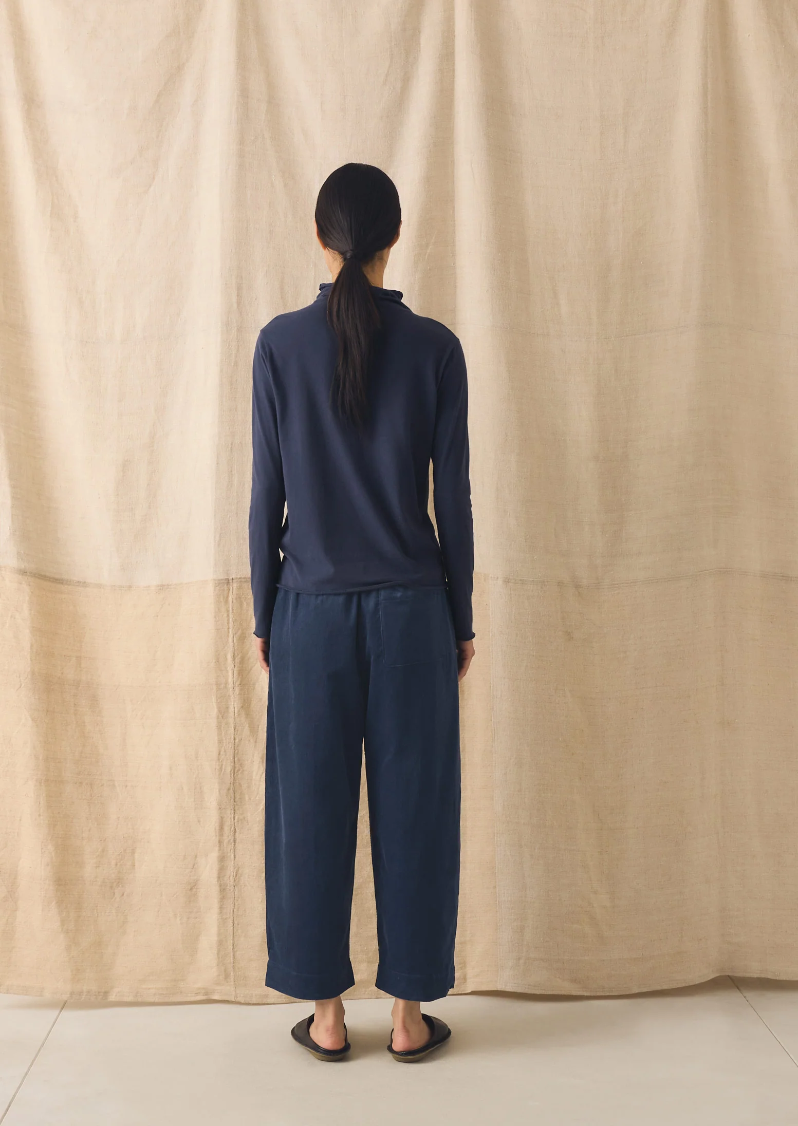 High Neck Soft Cotton Tee | Ink Blue - Image 5