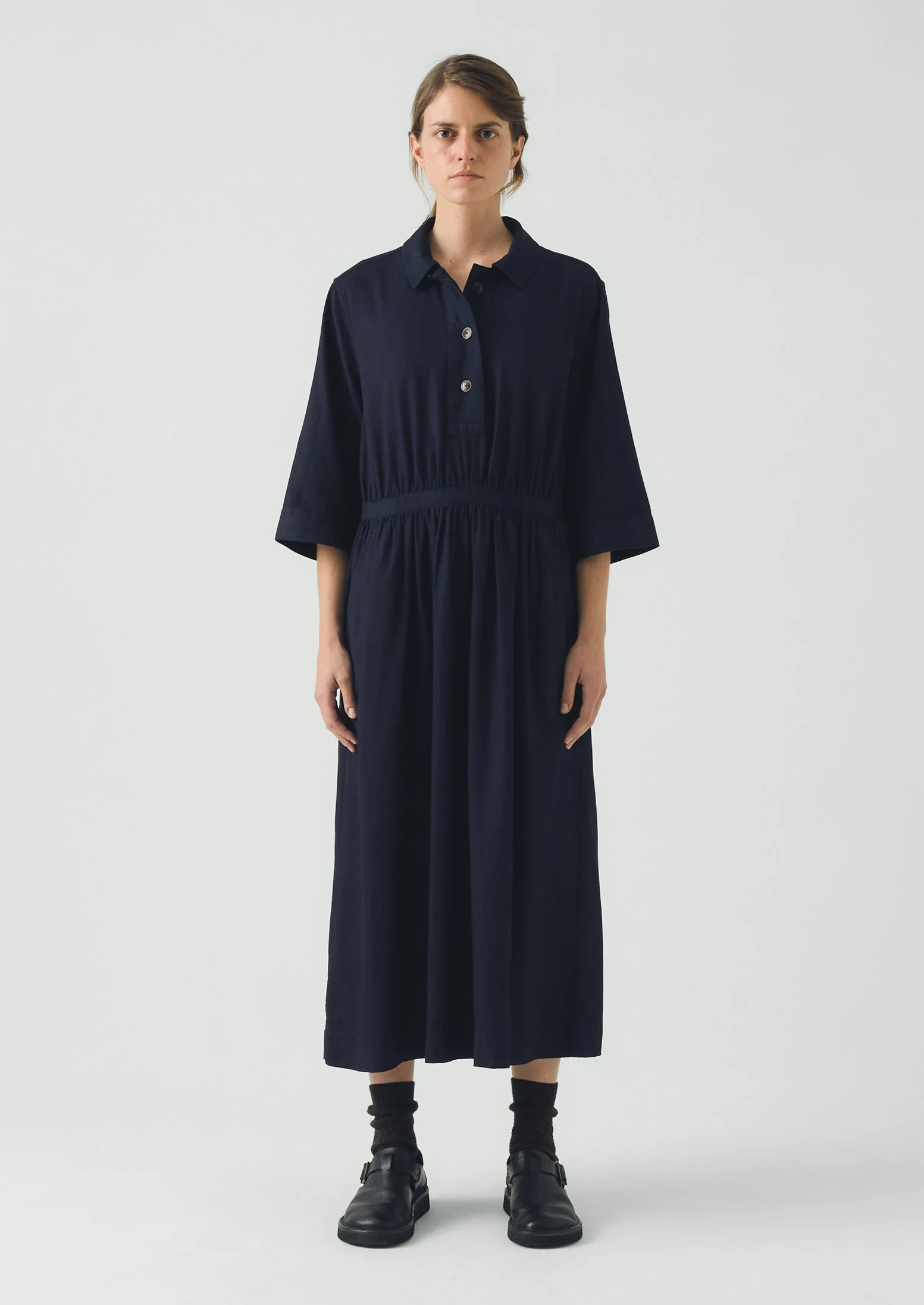 Indigo Cotton Twill Shirt Dress | Indigo - Image 3