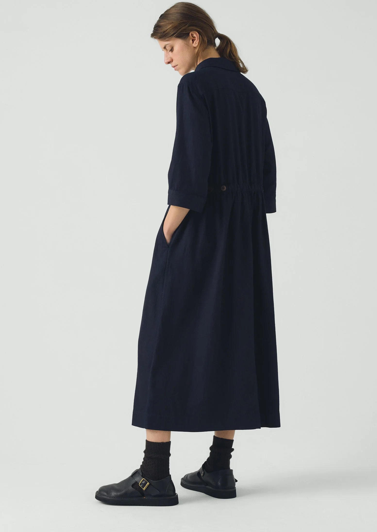 Indigo Cotton Twill Shirt Dress | Indigo - Image 4