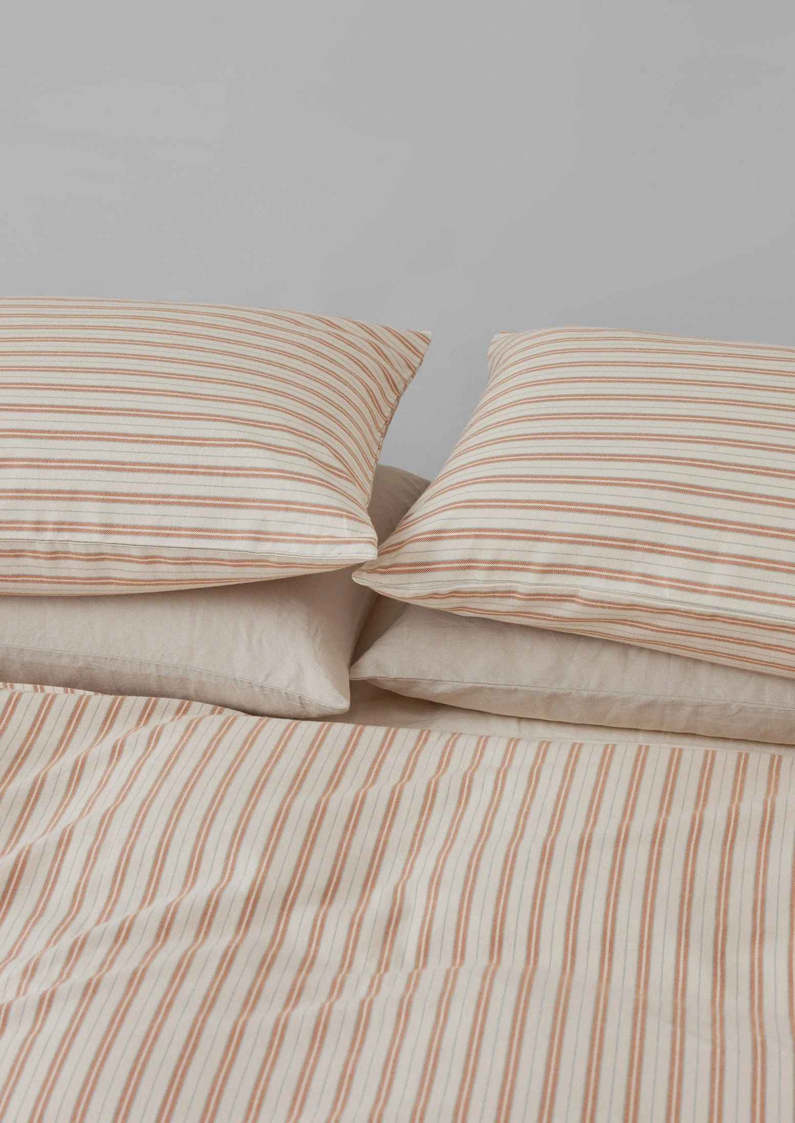 Ines Stripe Cotton Flannel Duvet Cover | Apricot/Soft Blue - Image 7
